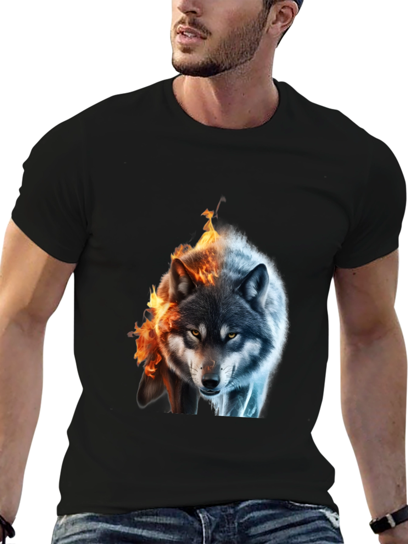 Fire and Ice Wolf Graphic T-Shirt