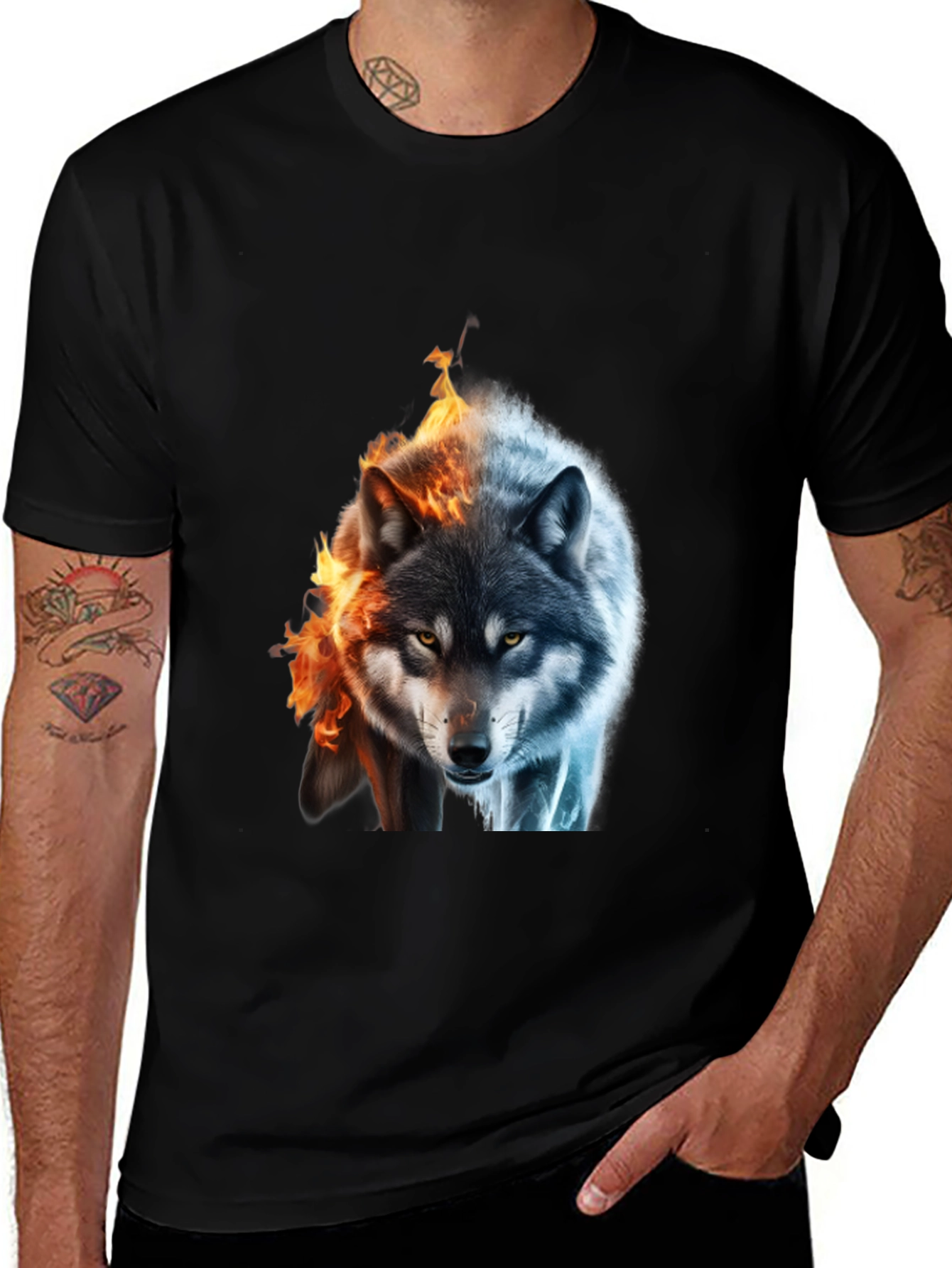 Fire and Ice Wolf Graphic T-Shirt