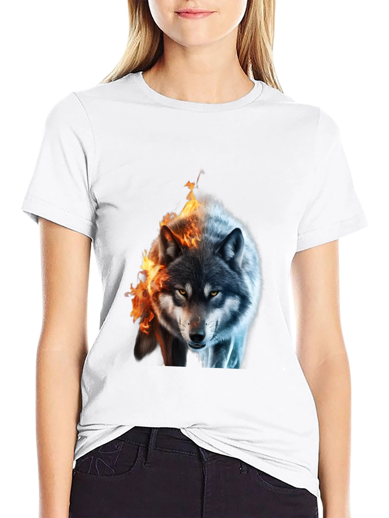 Fire and Ice Wolf Graphic T-Shirt