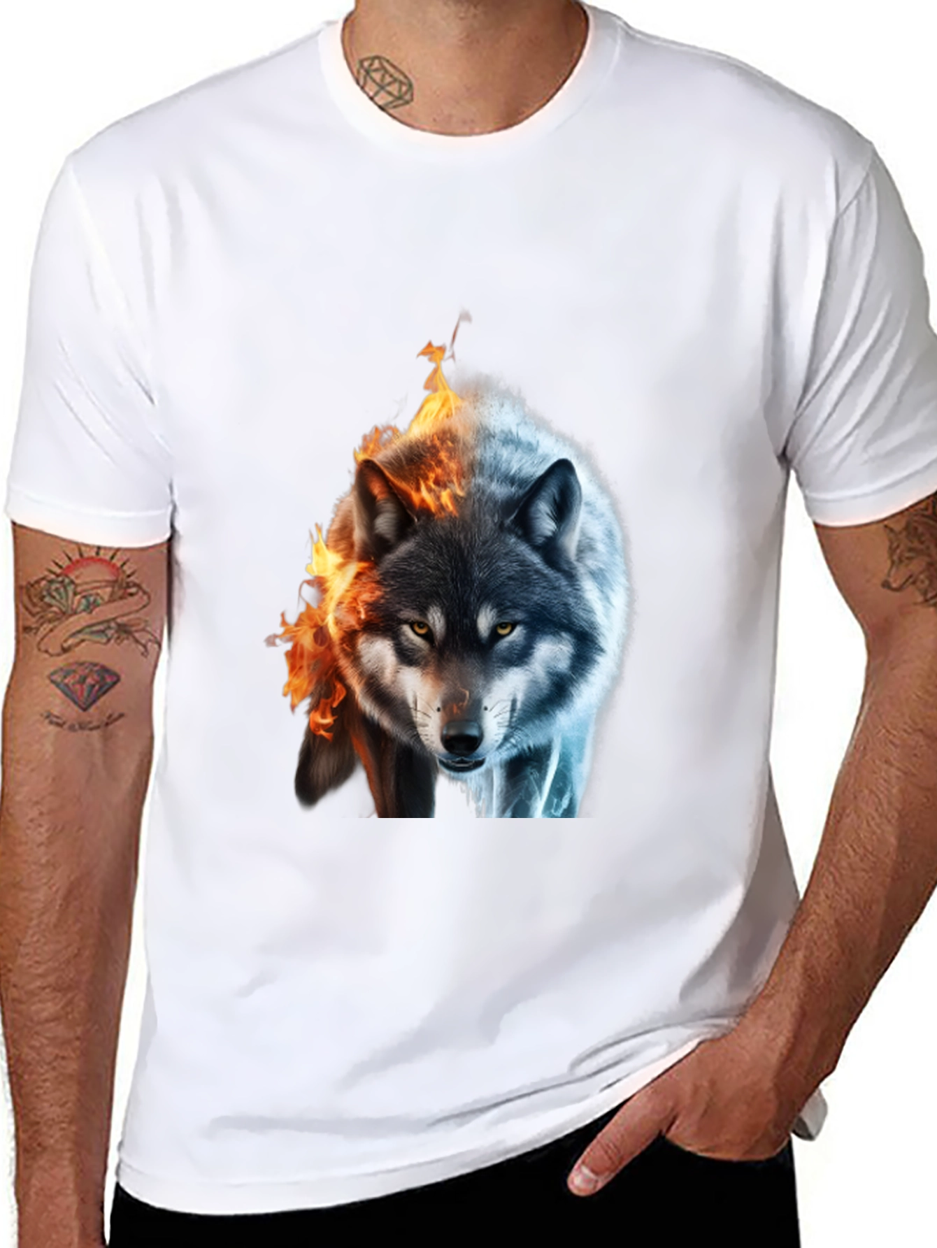 Fire and Ice Wolf Graphic T-Shirt
