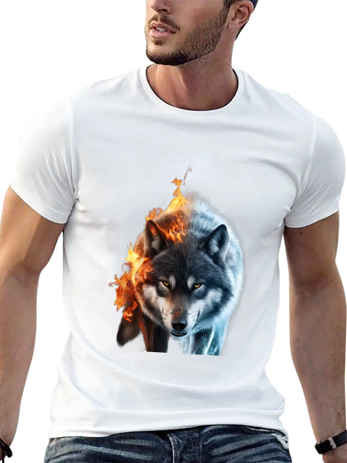 Fire and Ice Wolf Graphic T-Shirt
