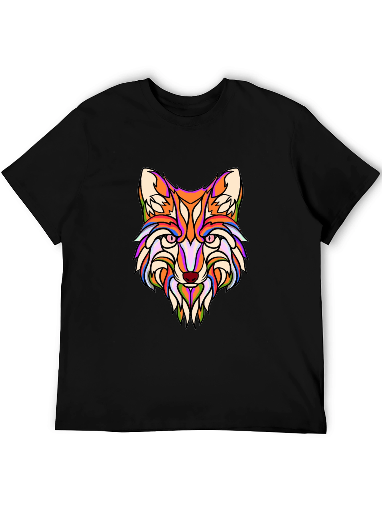 Vibrant Fox Head Graphic Print Black T-Shirt