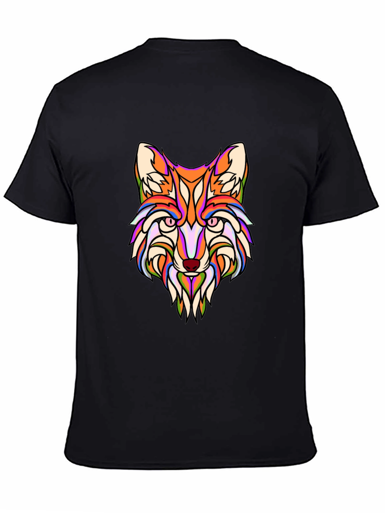 Vibrant Fox Head Graphic Print Black T-Shirt