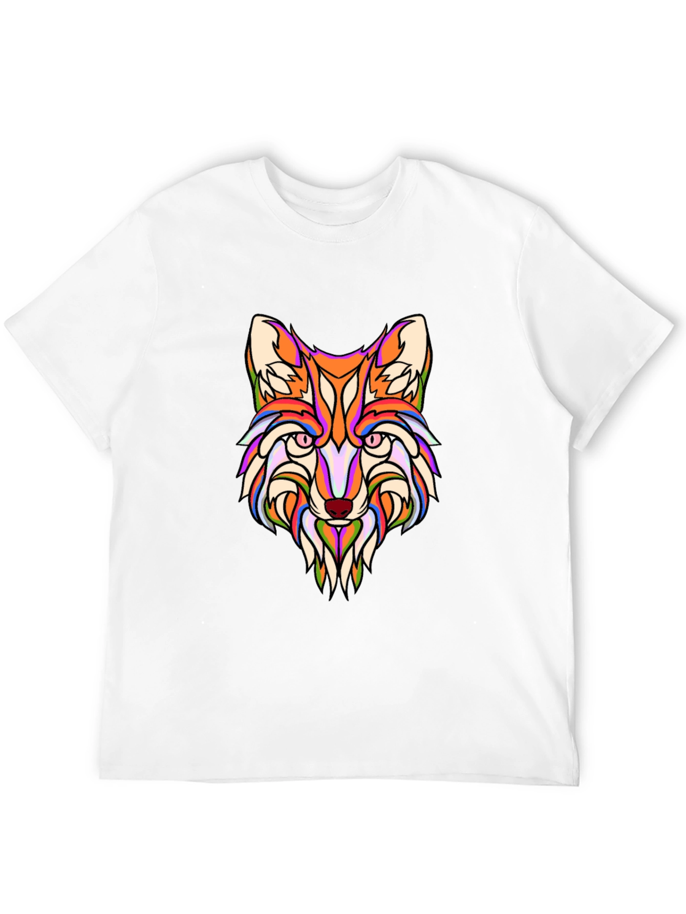Vibrant Fox Head Graphic Print Black T-Shirt
