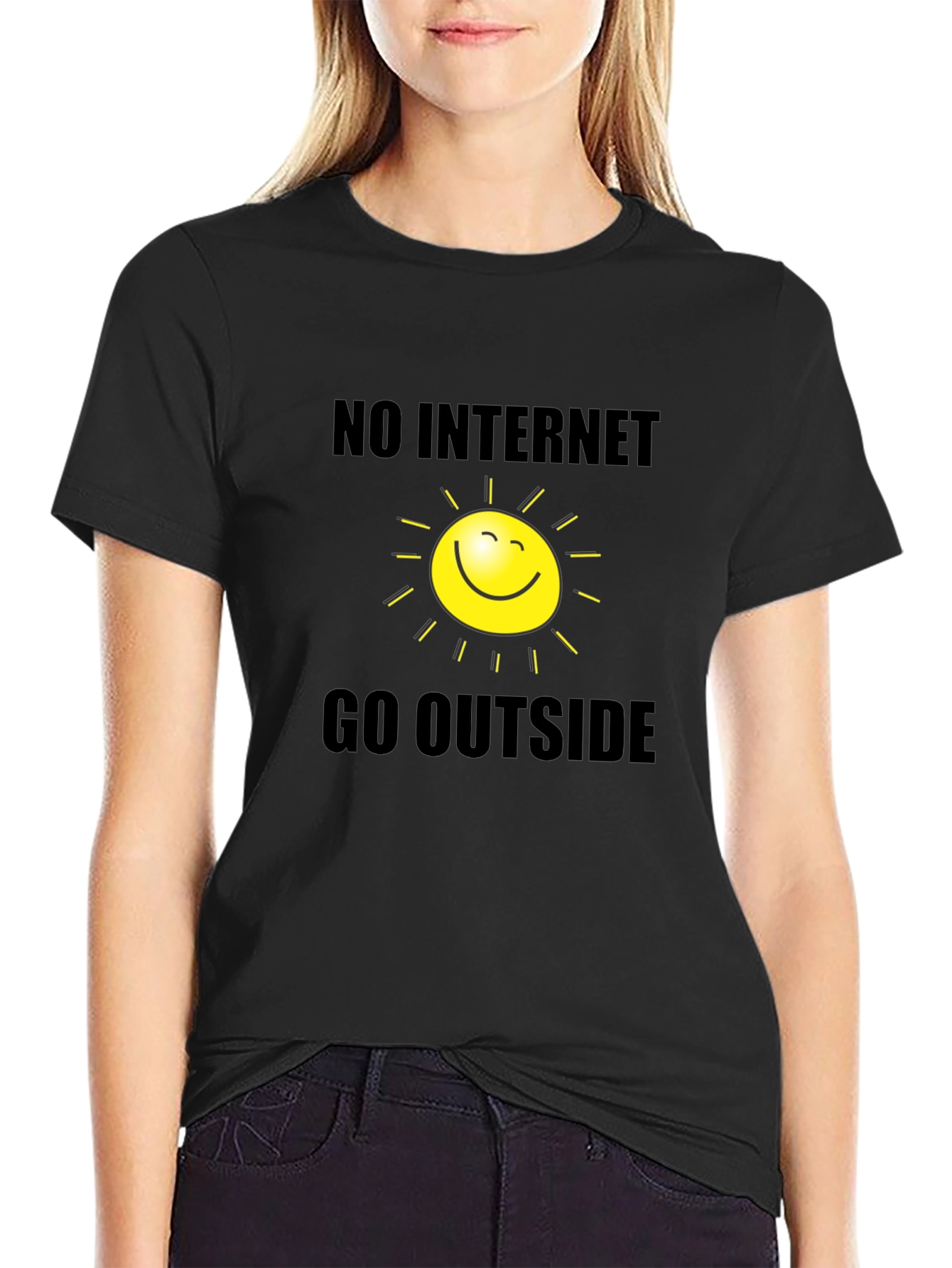 Humorous No Internet Go Outside Graphic T-Shirt