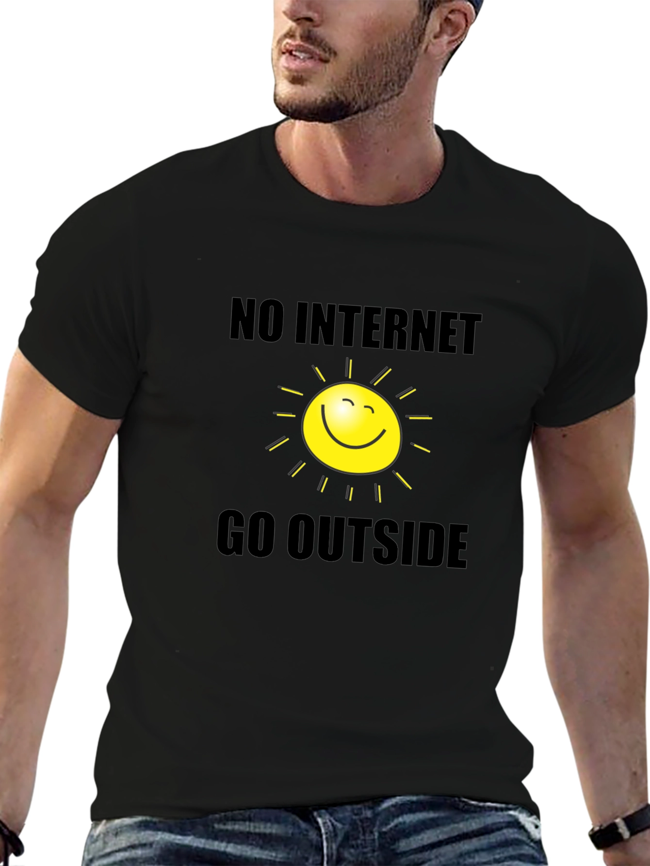 Humorous No Internet Go Outside Graphic T-Shirt