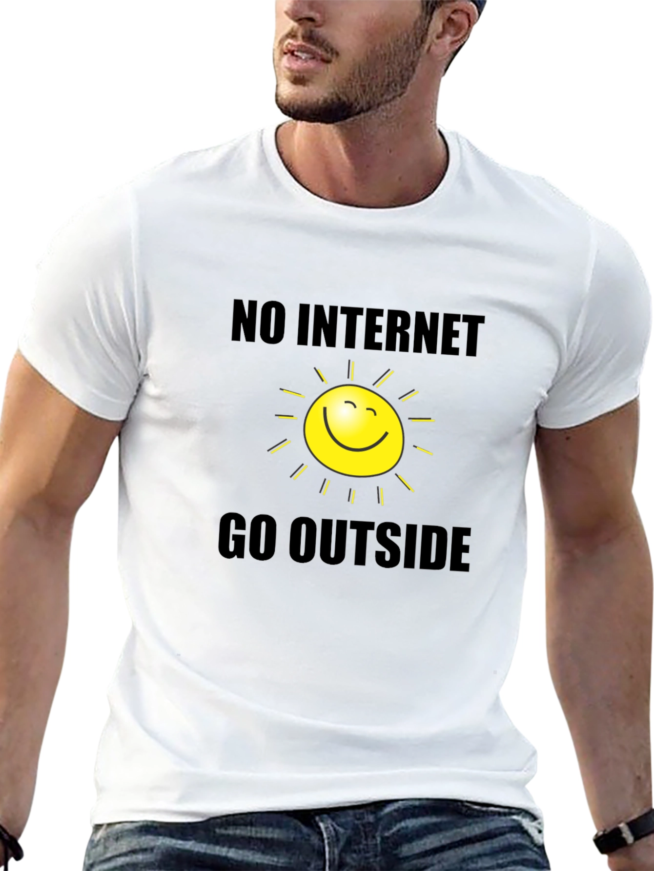 Humorous No Internet Go Outside Graphic T-Shirt
