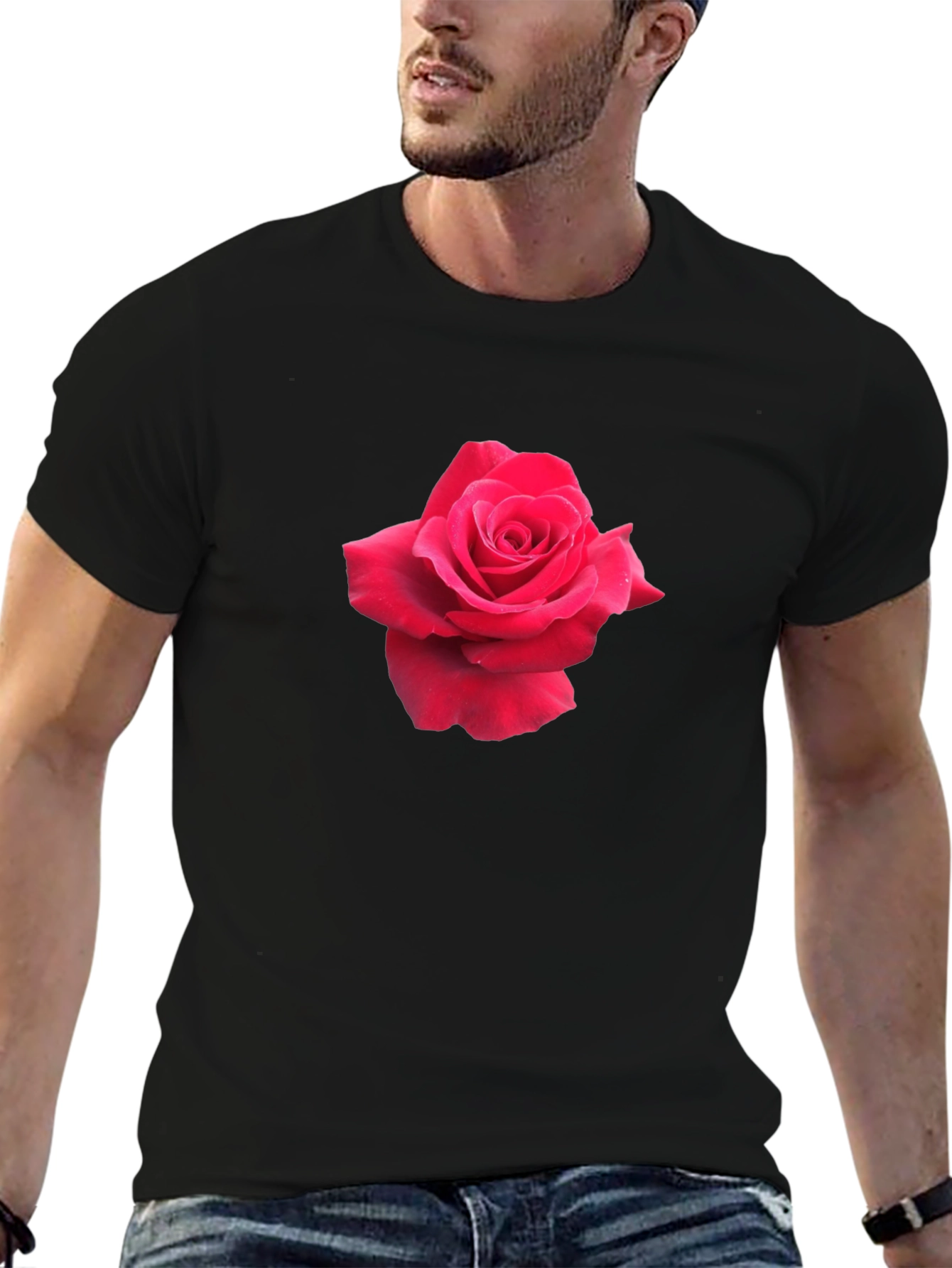 Rose Graphic Tee - Black Casual Cotton T-Shirt
