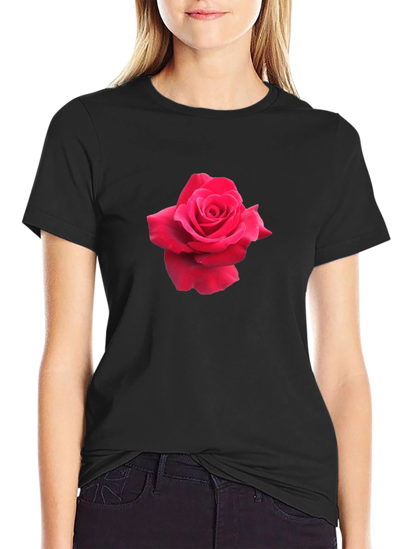 Rose Graphic Tee - Black Casual Cotton T-Shirt