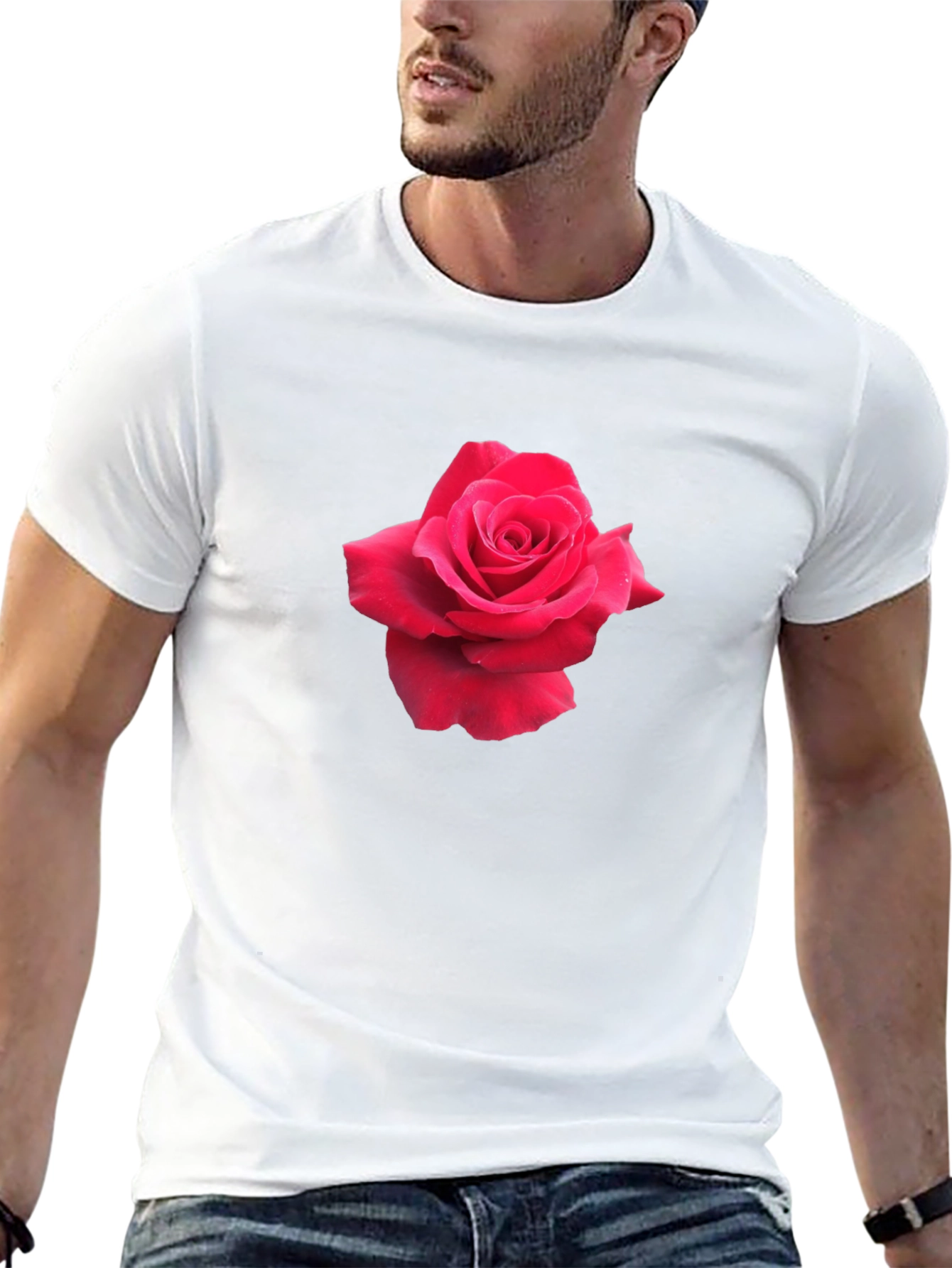 Rose Graphic Tee - Black Casual Cotton T-Shirt