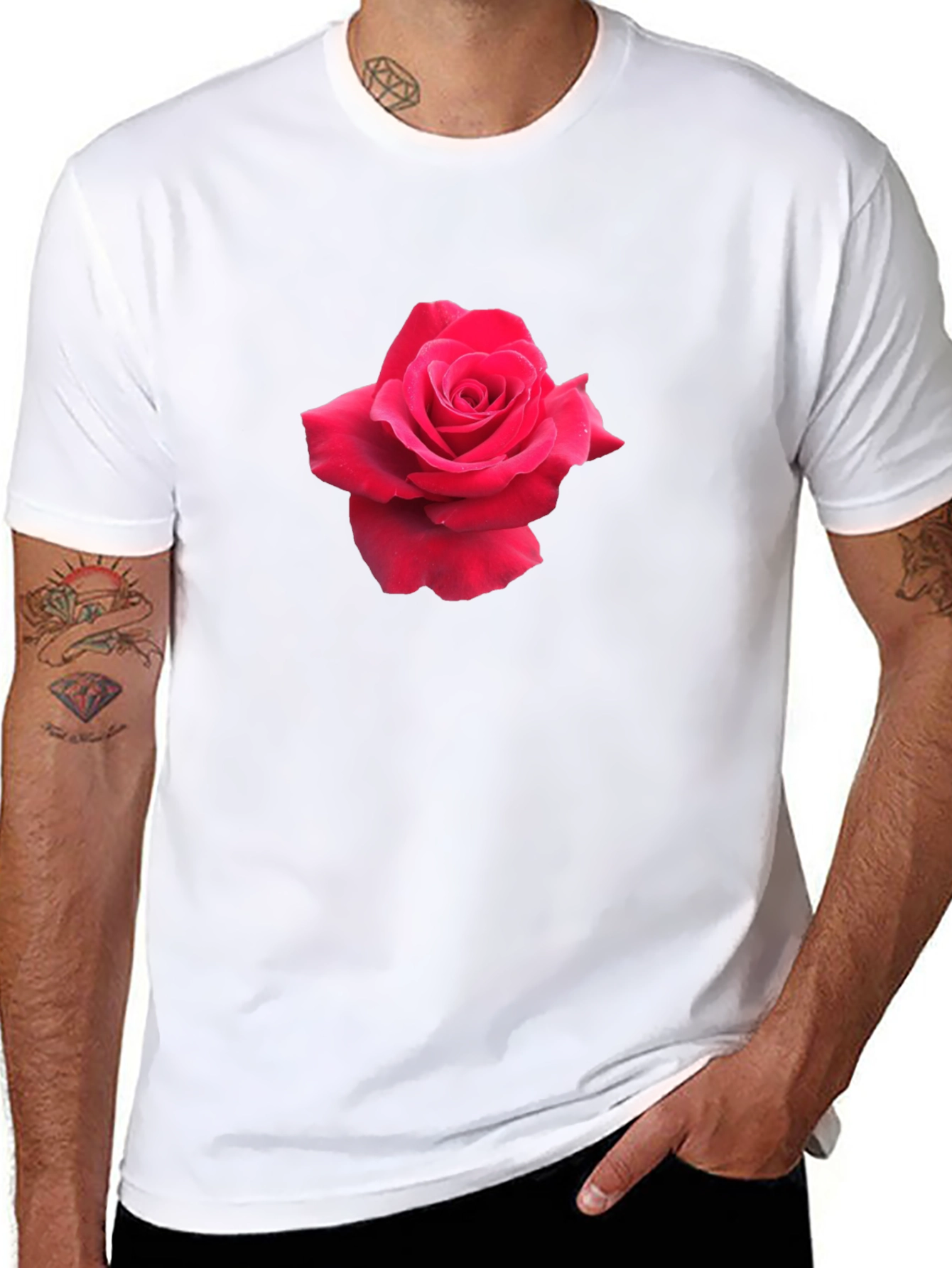 Rose Graphic Tee - Black Casual Cotton T-Shirt
