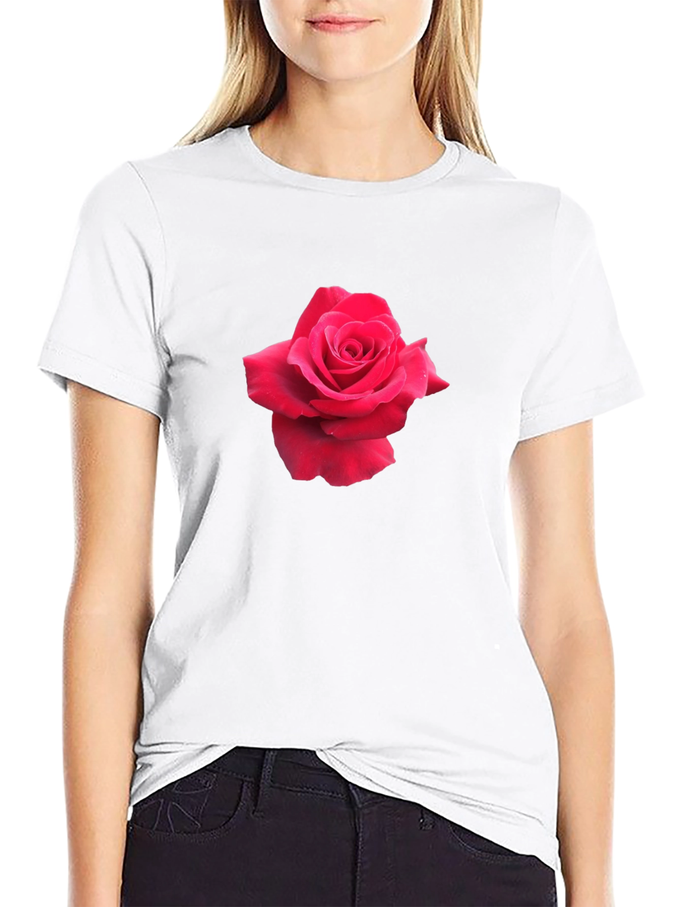 Rose Graphic Tee - Black Casual Cotton T-Shirt