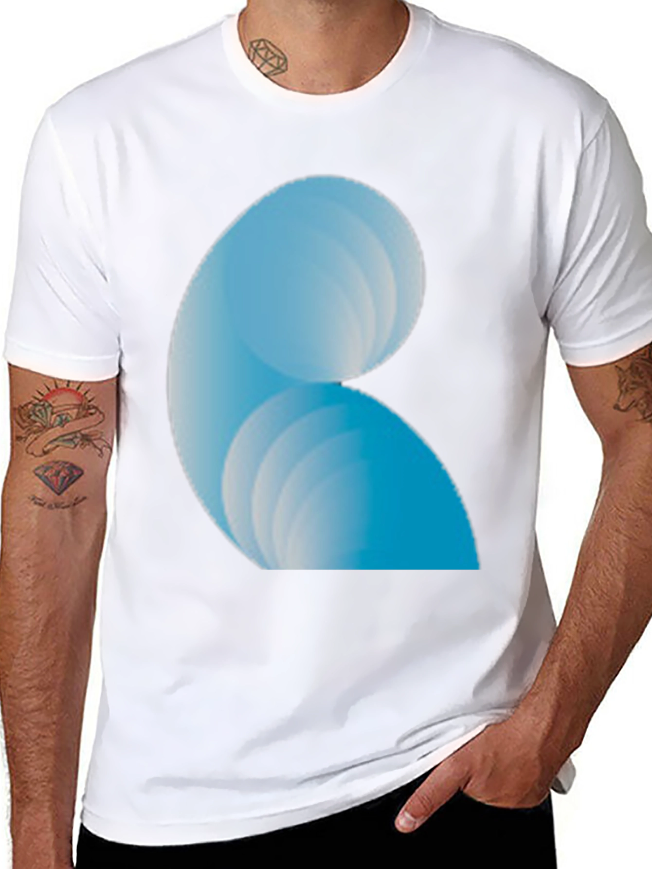 Abstract Blue Wave Design Black T-Shirt