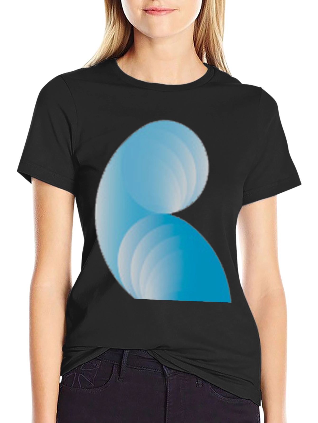 Abstract Blue Wave Design Black T-Shirt