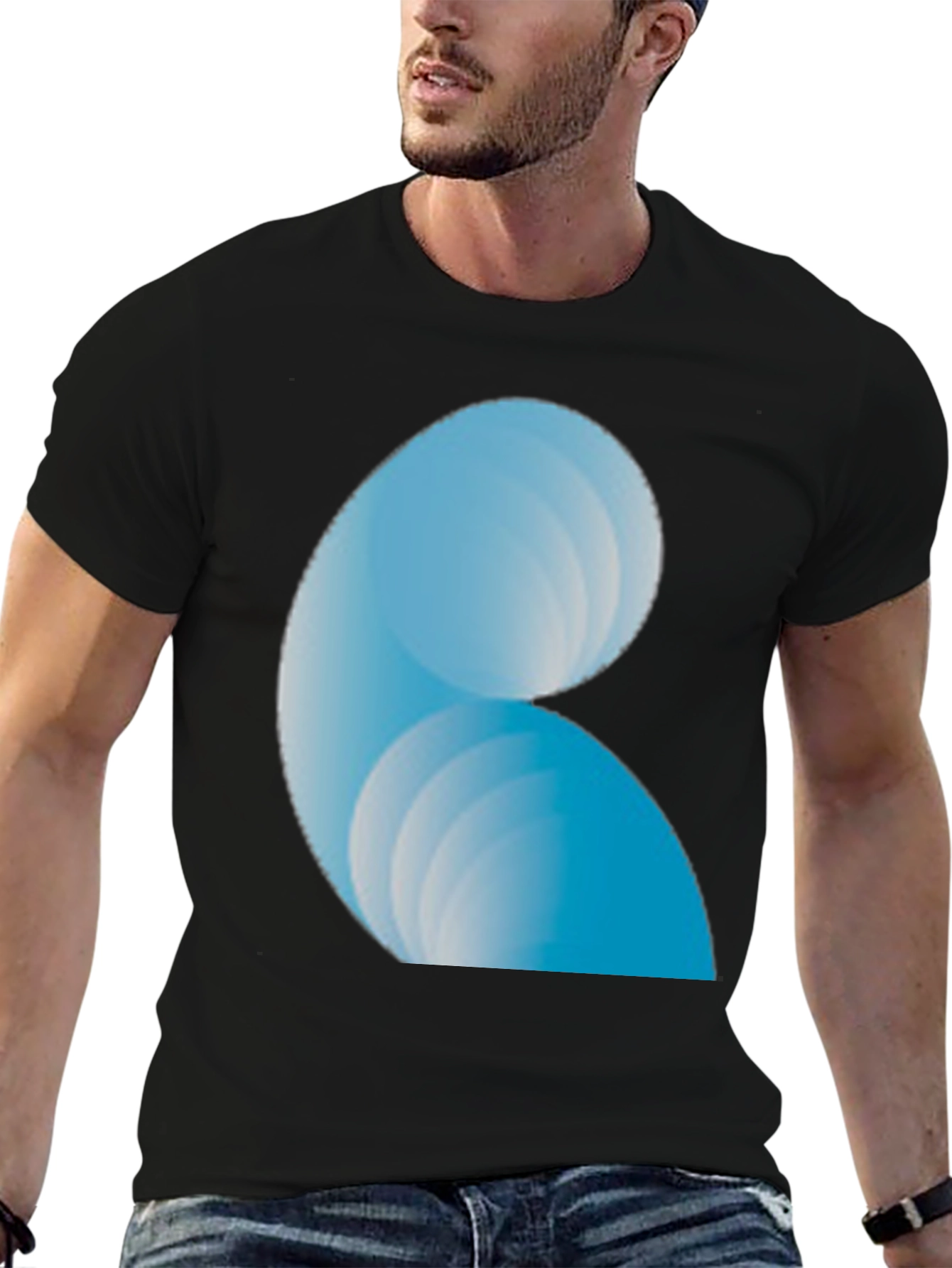 Abstract Blue Wave Design Black T-Shirt