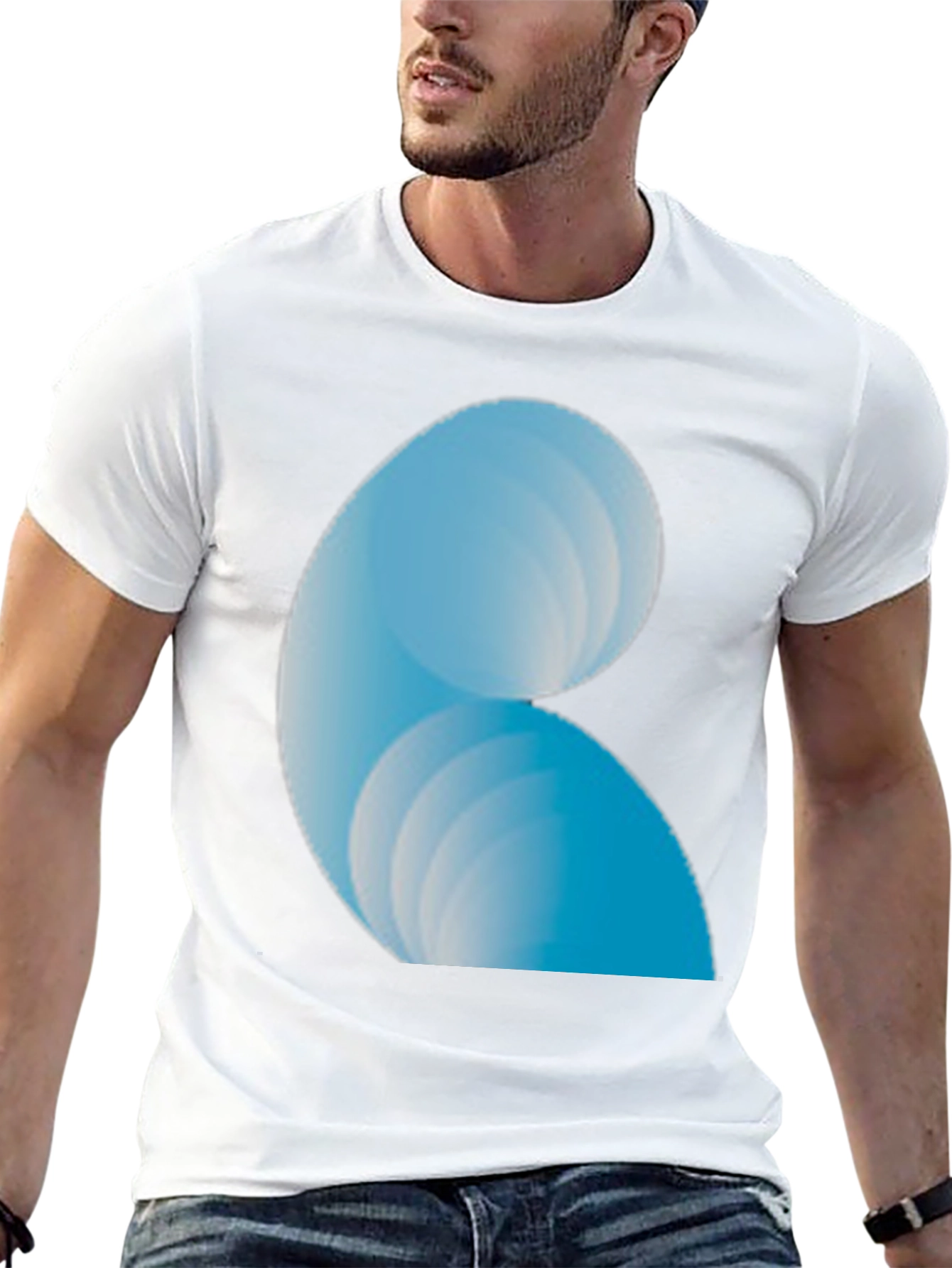 Abstract Blue Wave Design Black T-Shirt