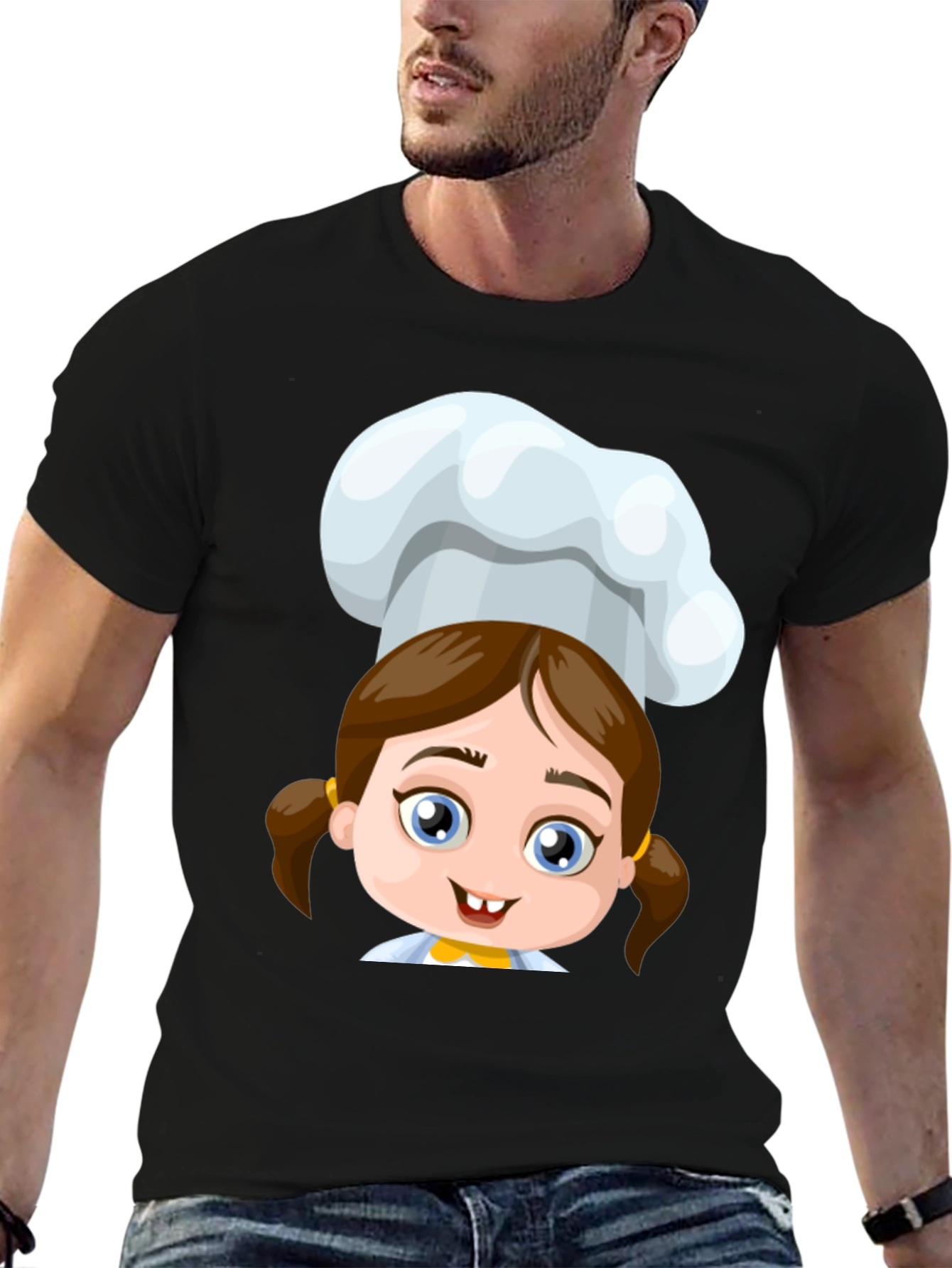 Chef Girl Cartoon Black T-Shirt
