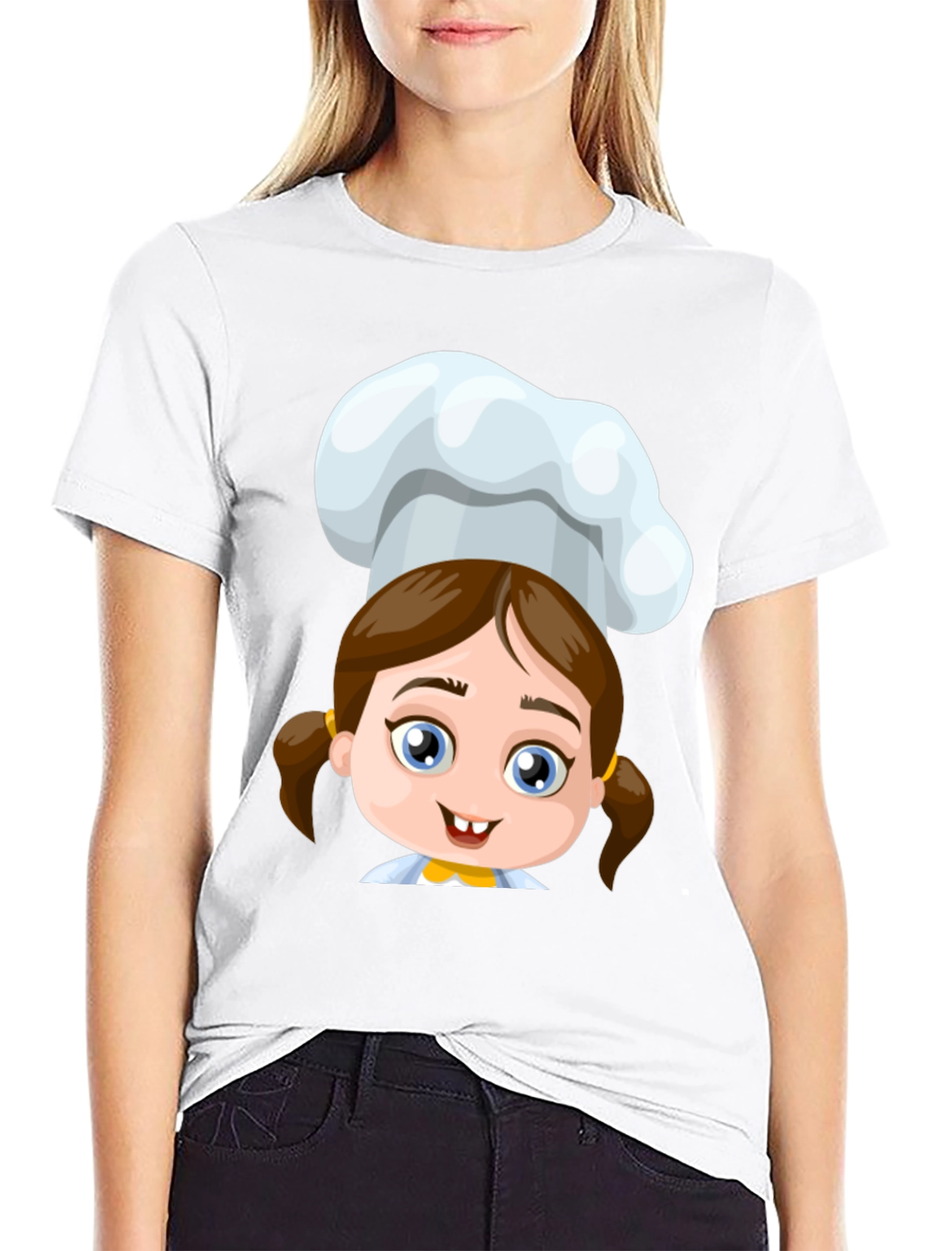 Chef Girl Cartoon Black T-Shirt