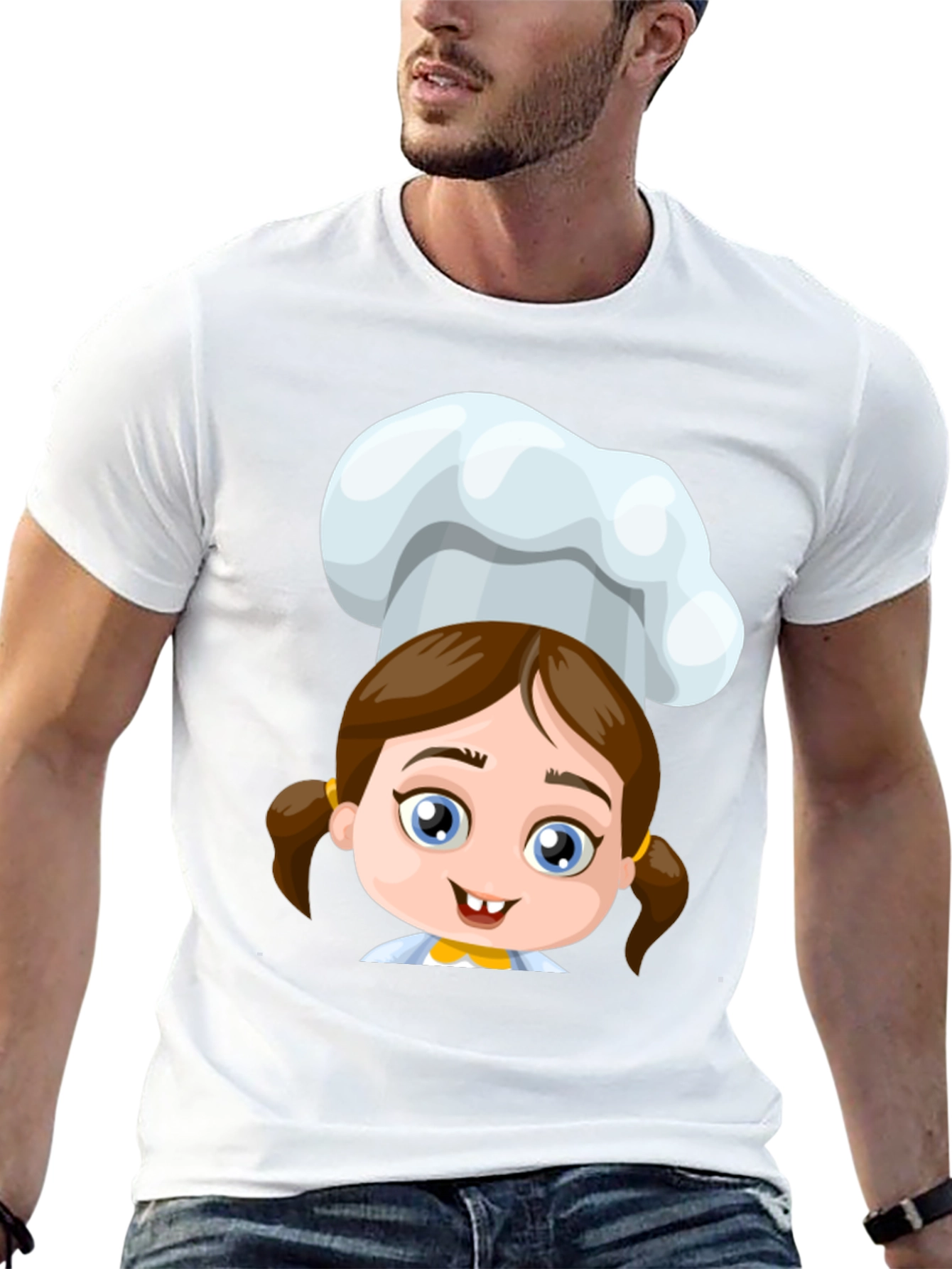 Chef Girl Cartoon Black T-Shirt