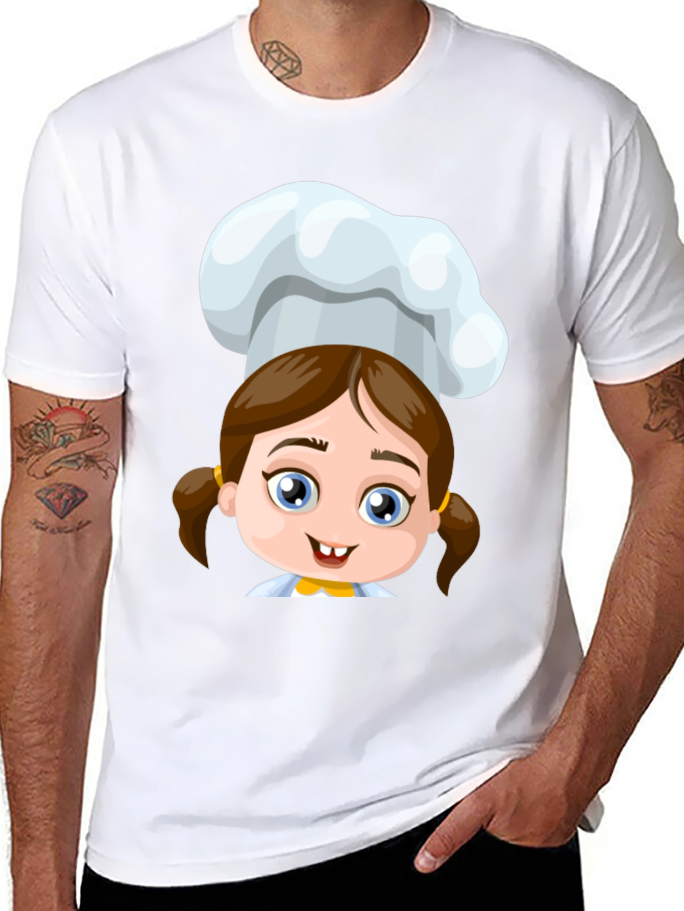 Chef Girl Cartoon Black T-Shirt