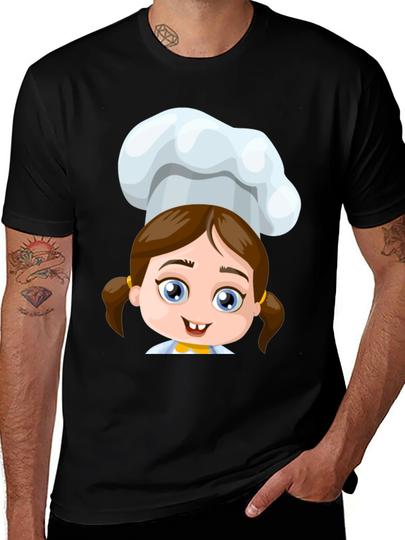 Chef Girl Cartoon Black T-Shirt