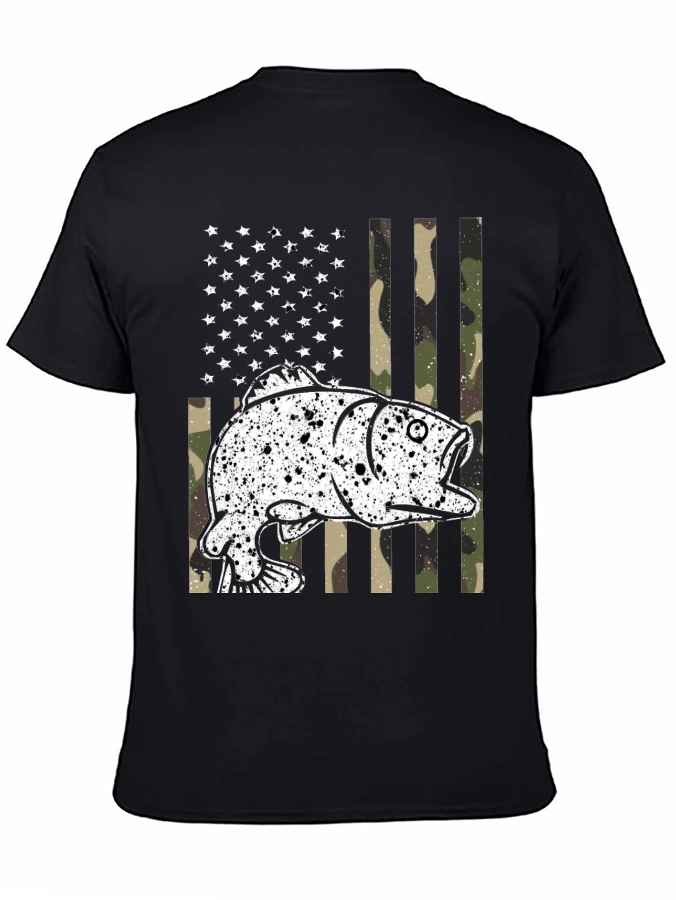American Flag Camo Fish Graphic Tee - Black