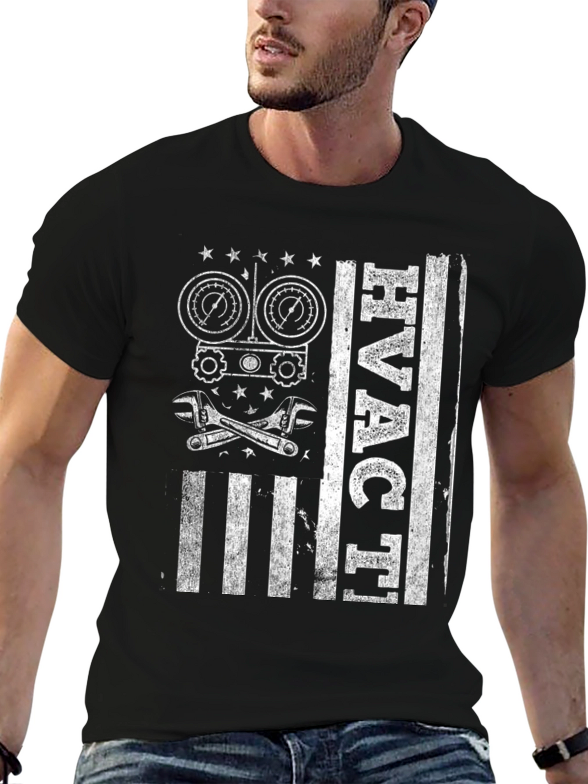 HVAC Technician American Flag Graphic T-Shirt