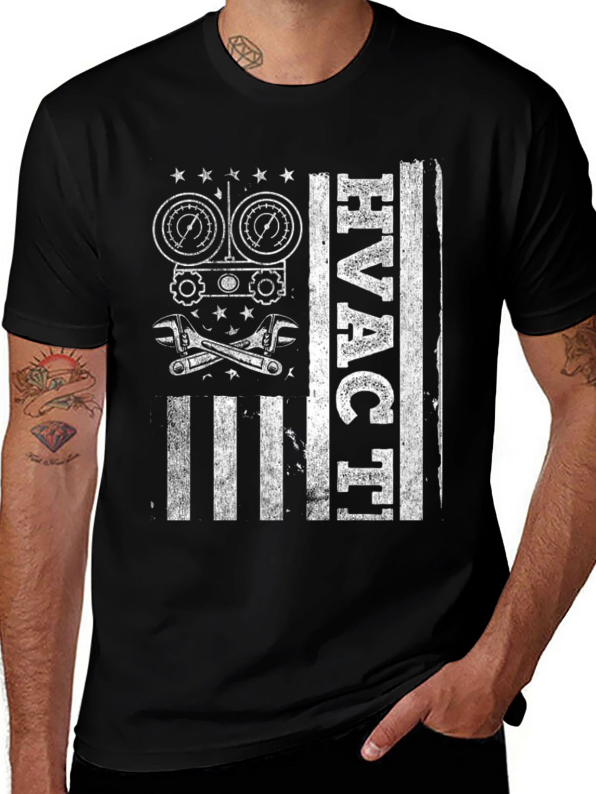 HVAC Technician American Flag Graphic T-Shirt