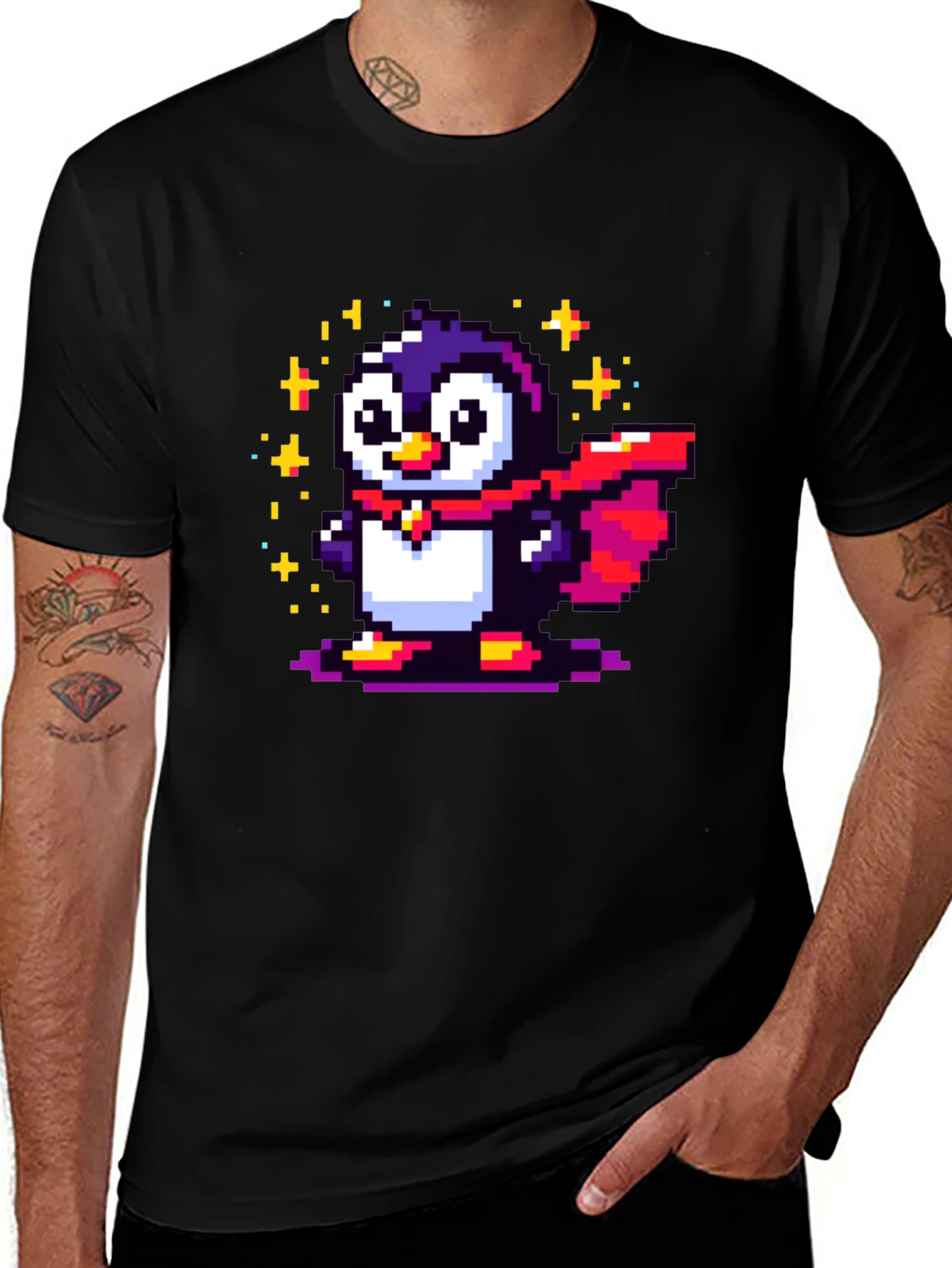 Pixel Penguin Superhero T-Shirt