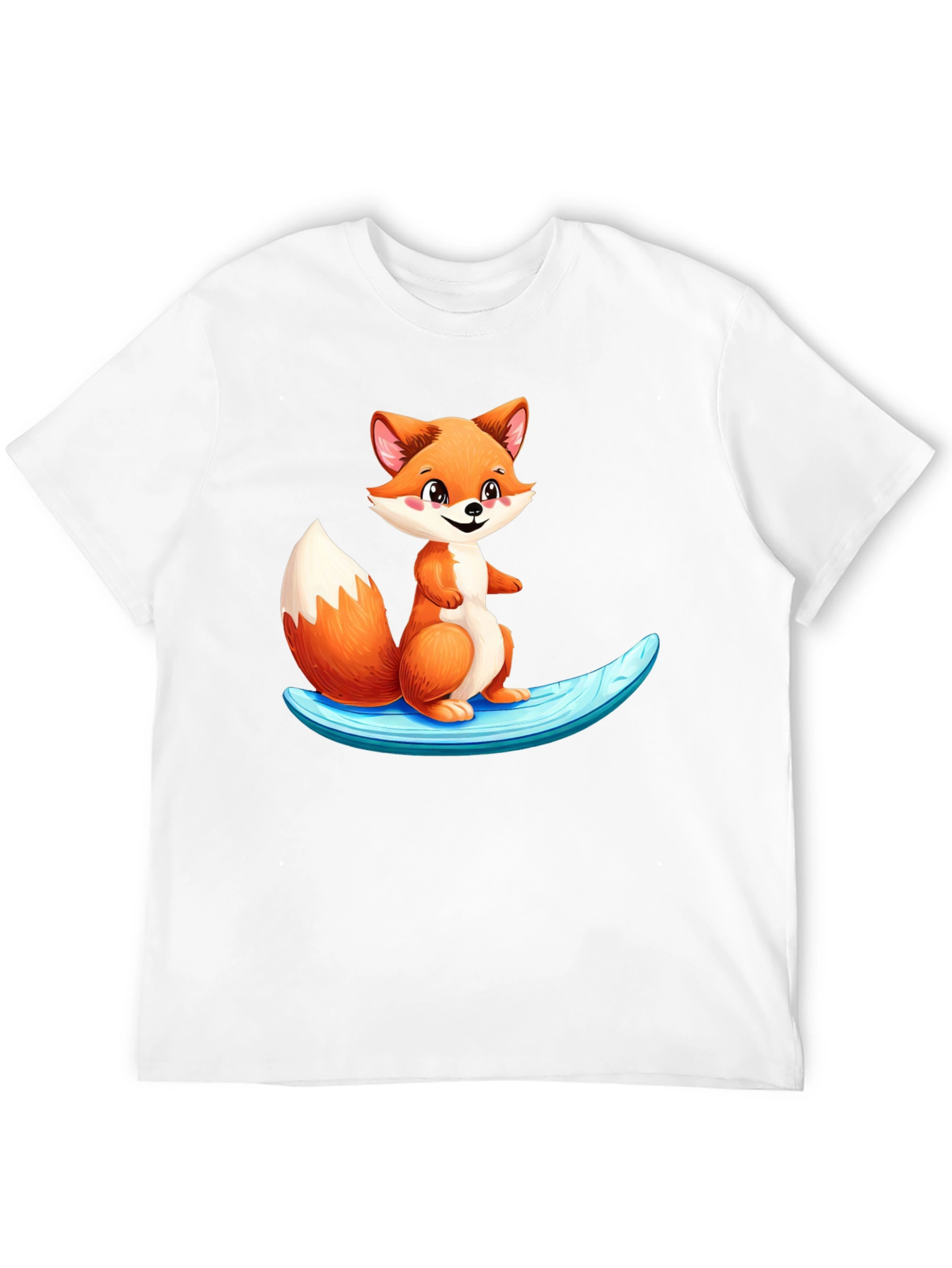 Cute Fox Surfing Black T-Shirt