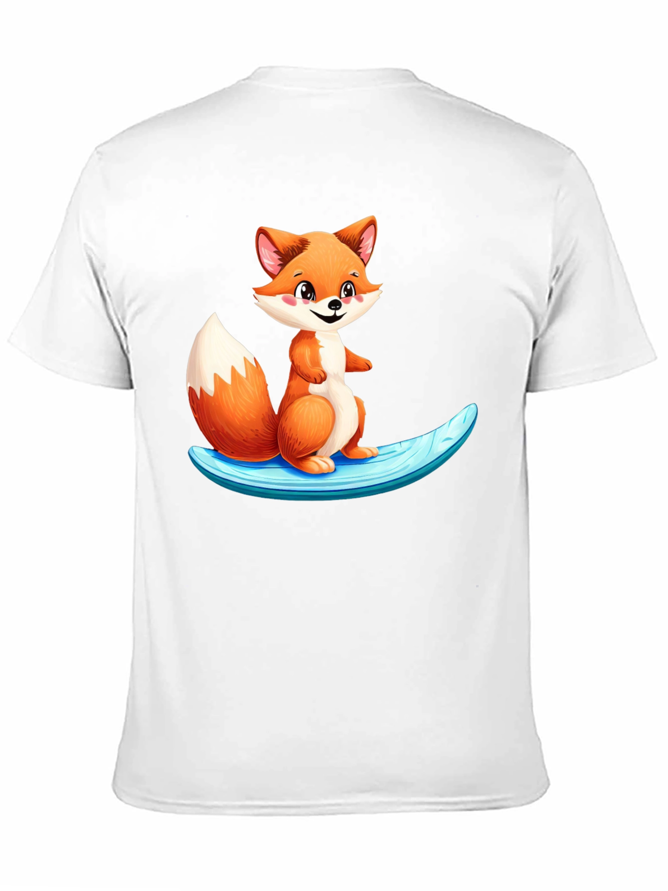 Cute Fox Surfing Black T-Shirt