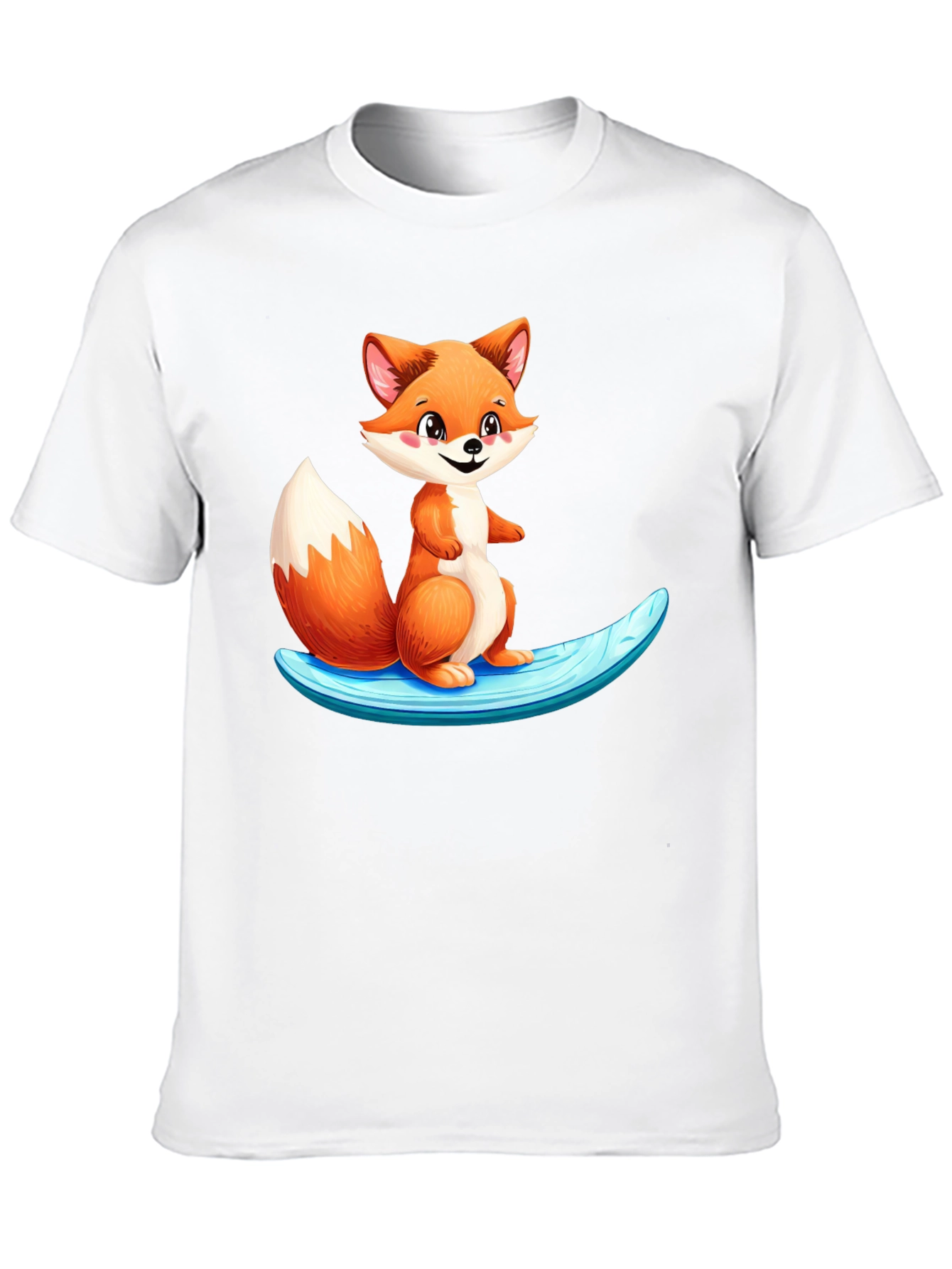 Cute Fox Surfing Black T-Shirt