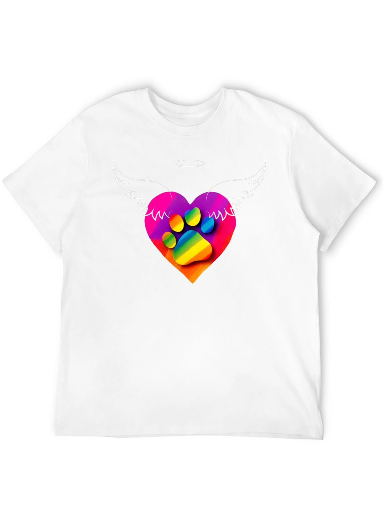 Rainbow Paw Print Heart Angel Wings T-Shirt