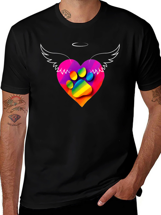 Rainbow Paw Print Heart Angel Wings T-Shirt