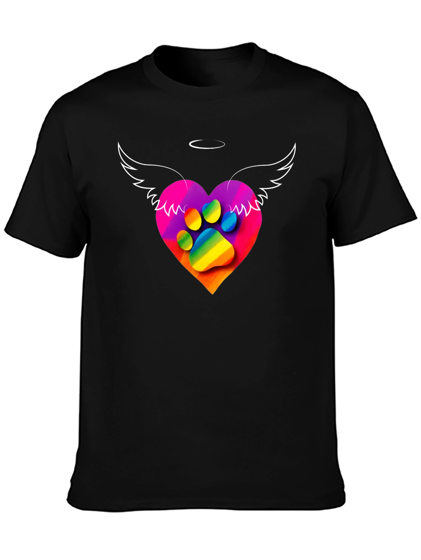 Rainbow Paw Print Heart Angel Wings T-Shirt