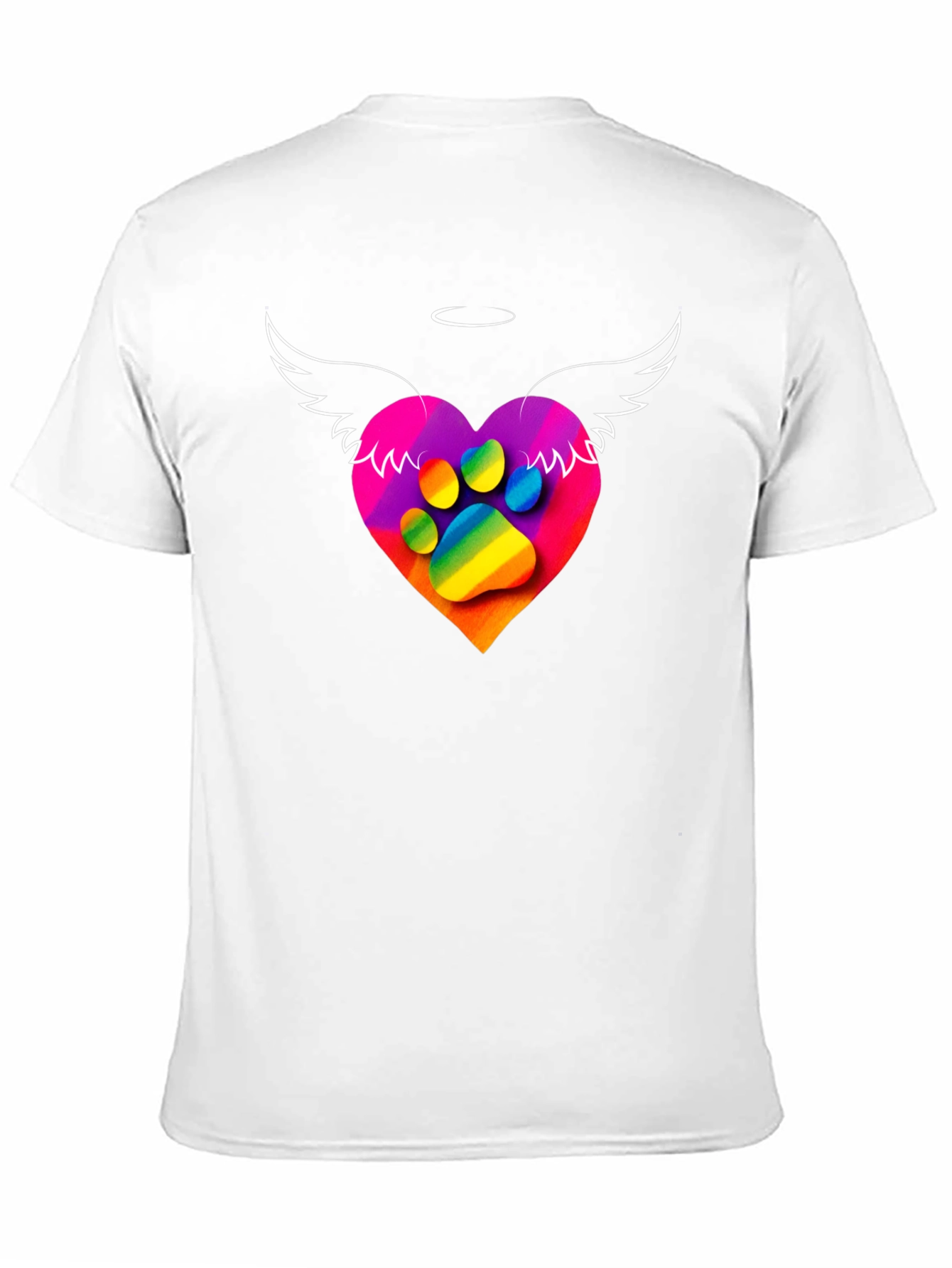 Rainbow Paw Print Heart Angel Wings T-Shirt
