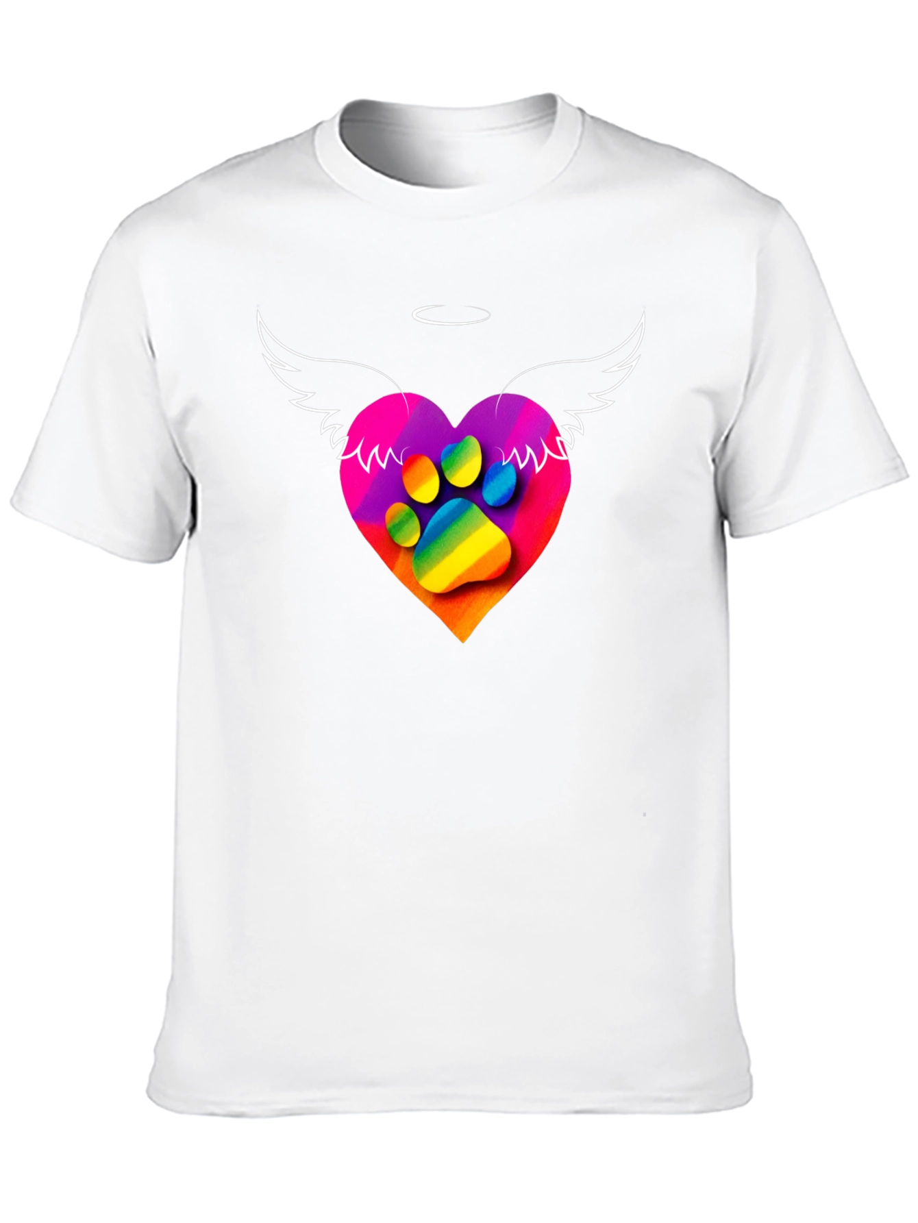 Rainbow Paw Print Heart Angel Wings T-Shirt