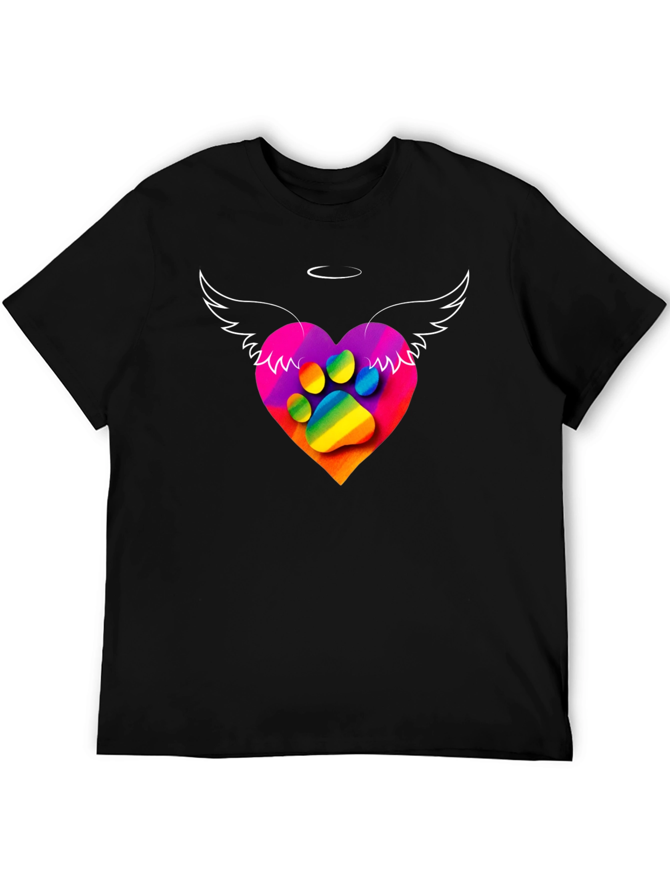 Rainbow Paw Print Heart Angel Wings T-Shirt