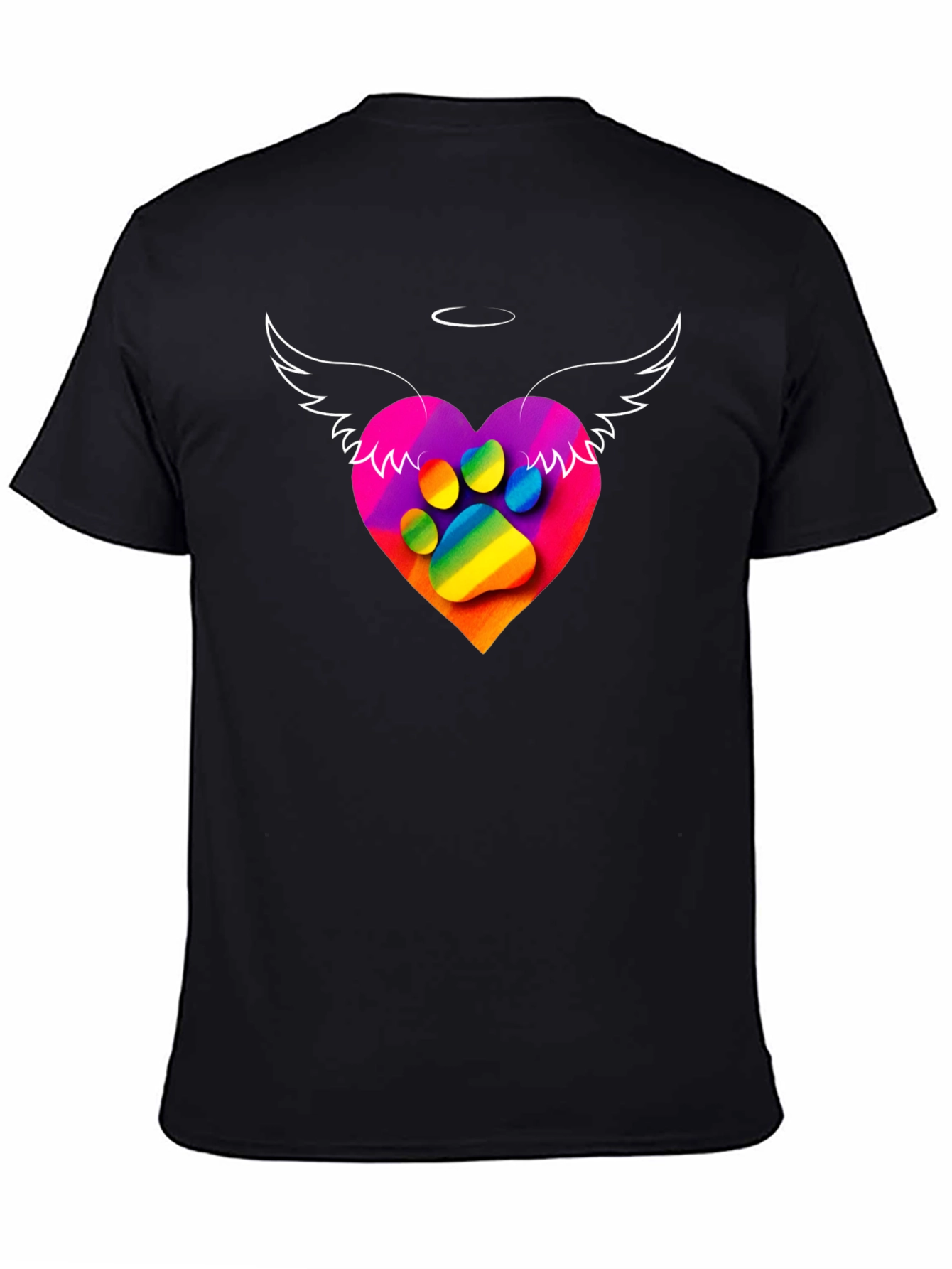 Rainbow Paw Print Heart Angel Wings T-Shirt