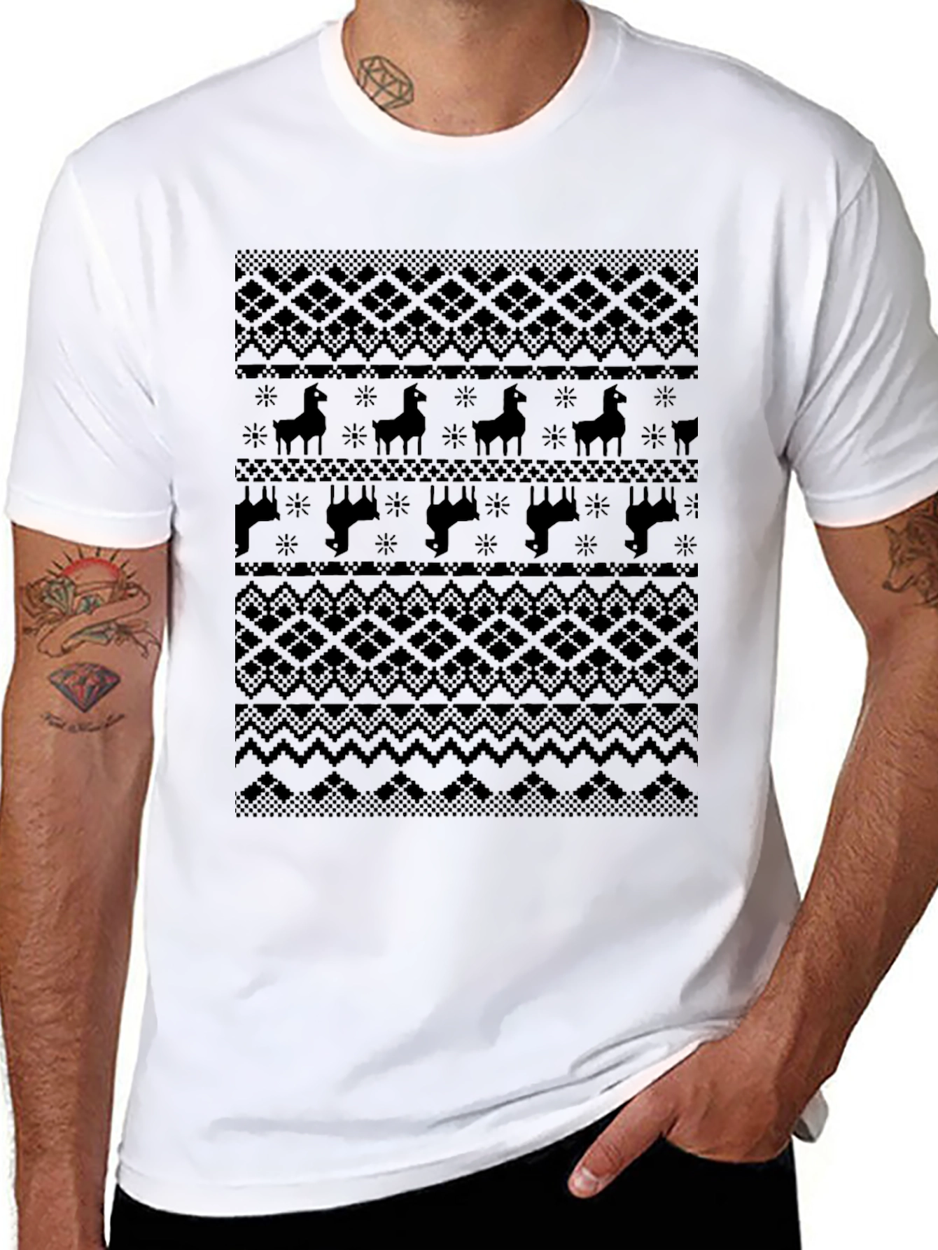 Llama Pattern Graphic Tee - Dark Knit Style Print