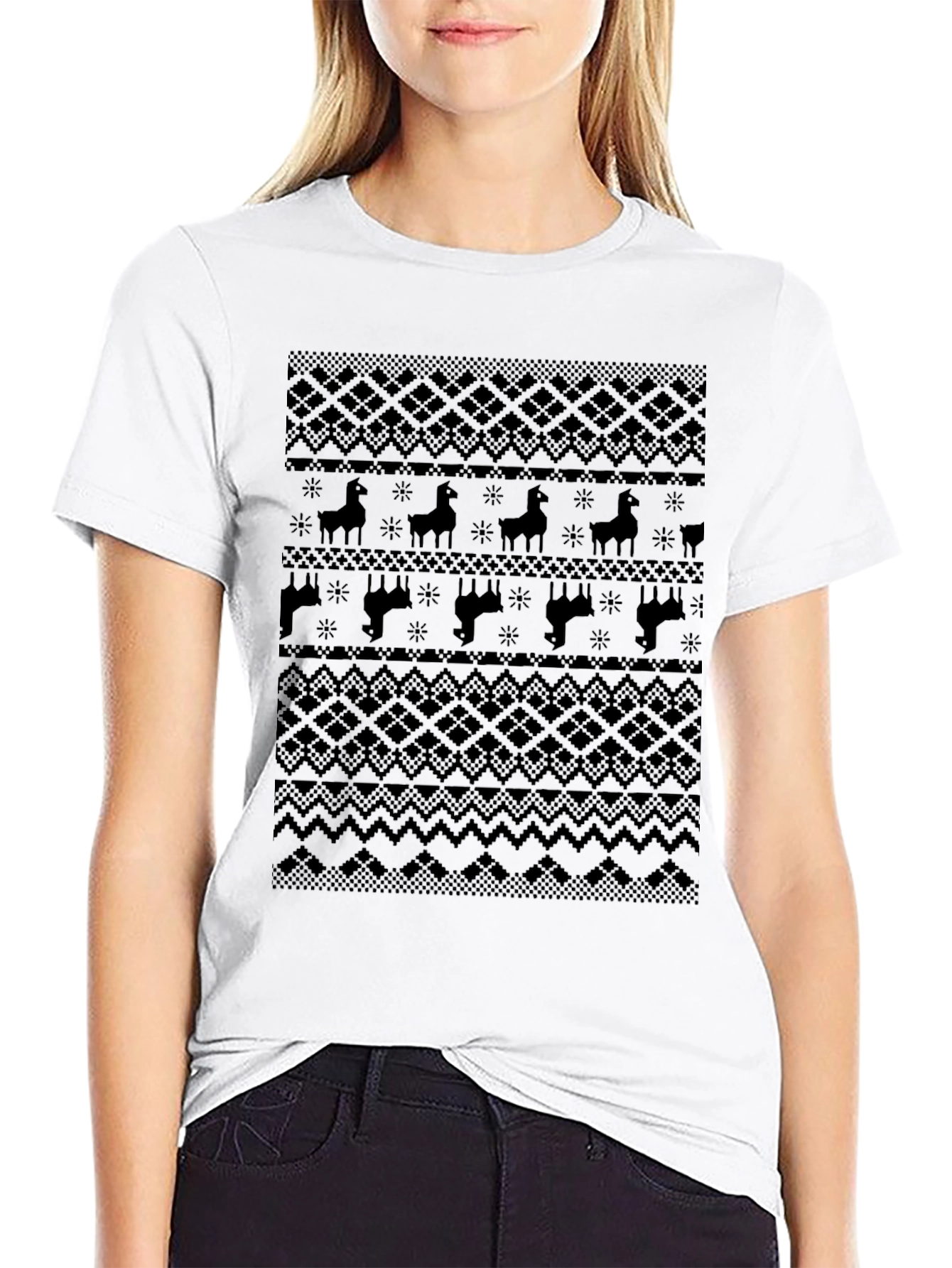 Llama Pattern Graphic Tee - Dark Knit Style Print