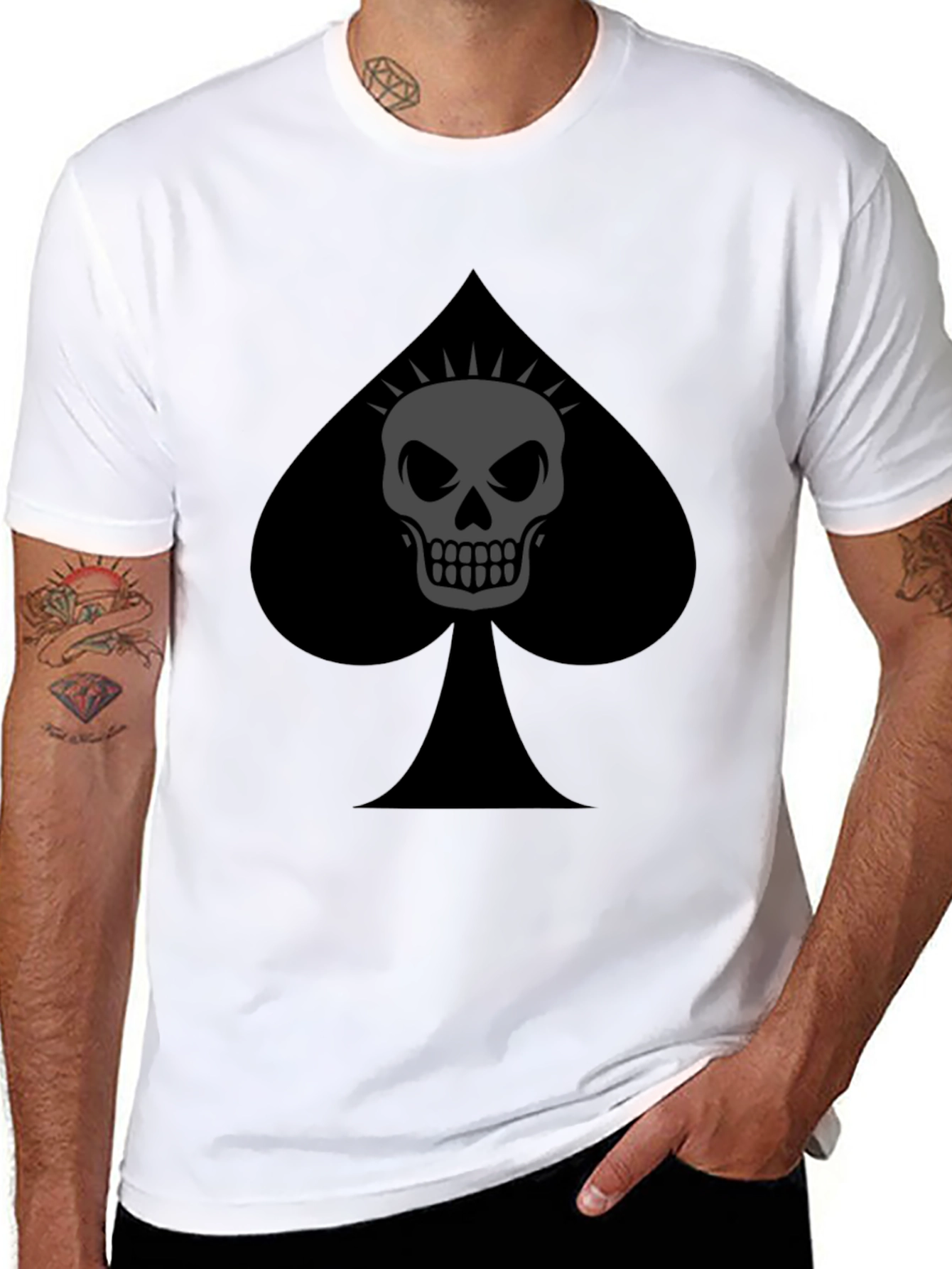 Spade Skull Graphic Tee - Black Cotton T-Shirt