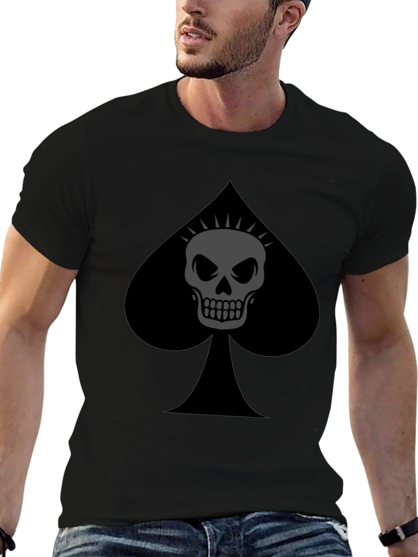 Spade Skull Graphic Tee - Black Cotton T-Shirt
