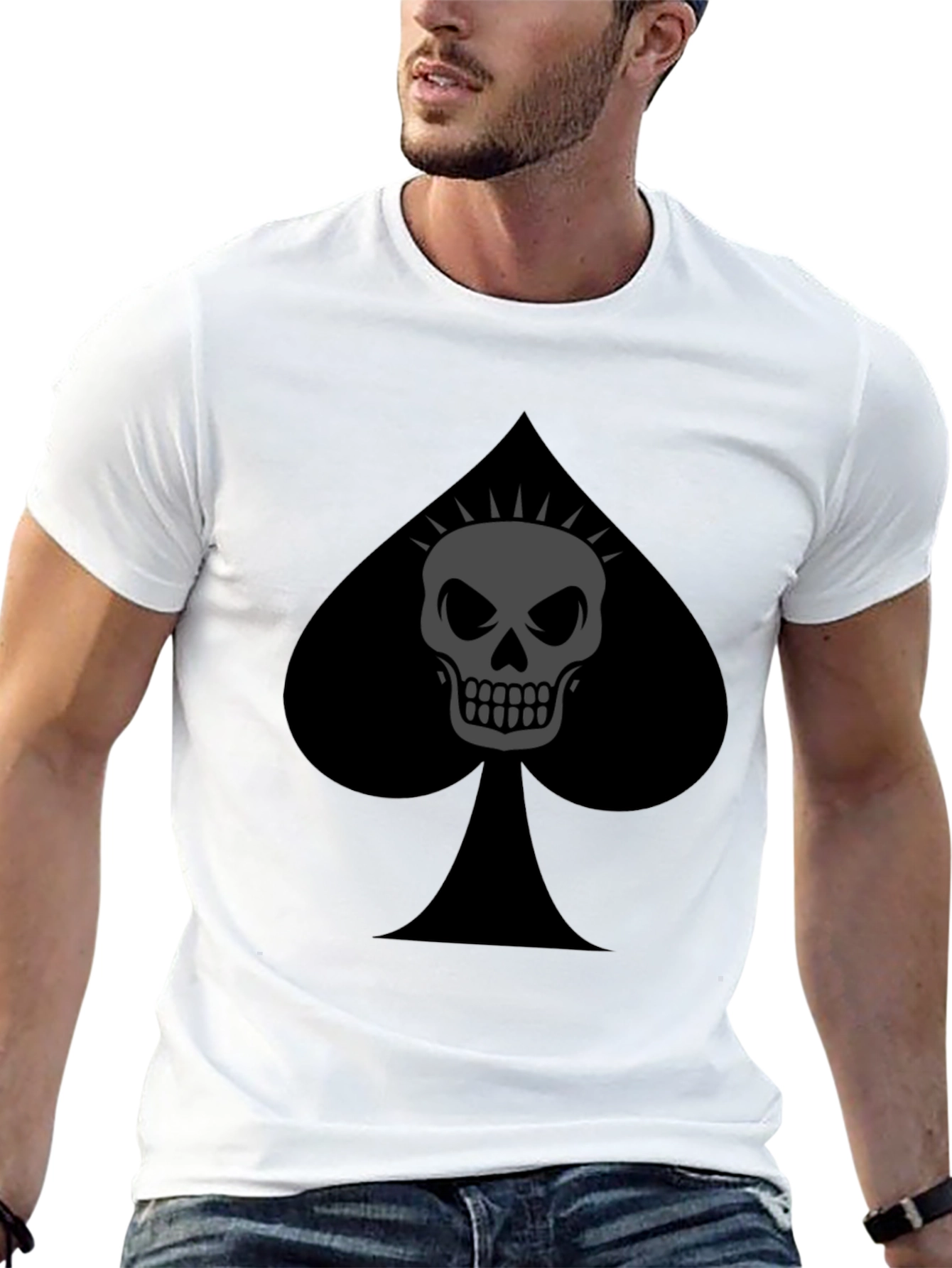 Spade Skull Graphic Tee - Black Cotton T-Shirt