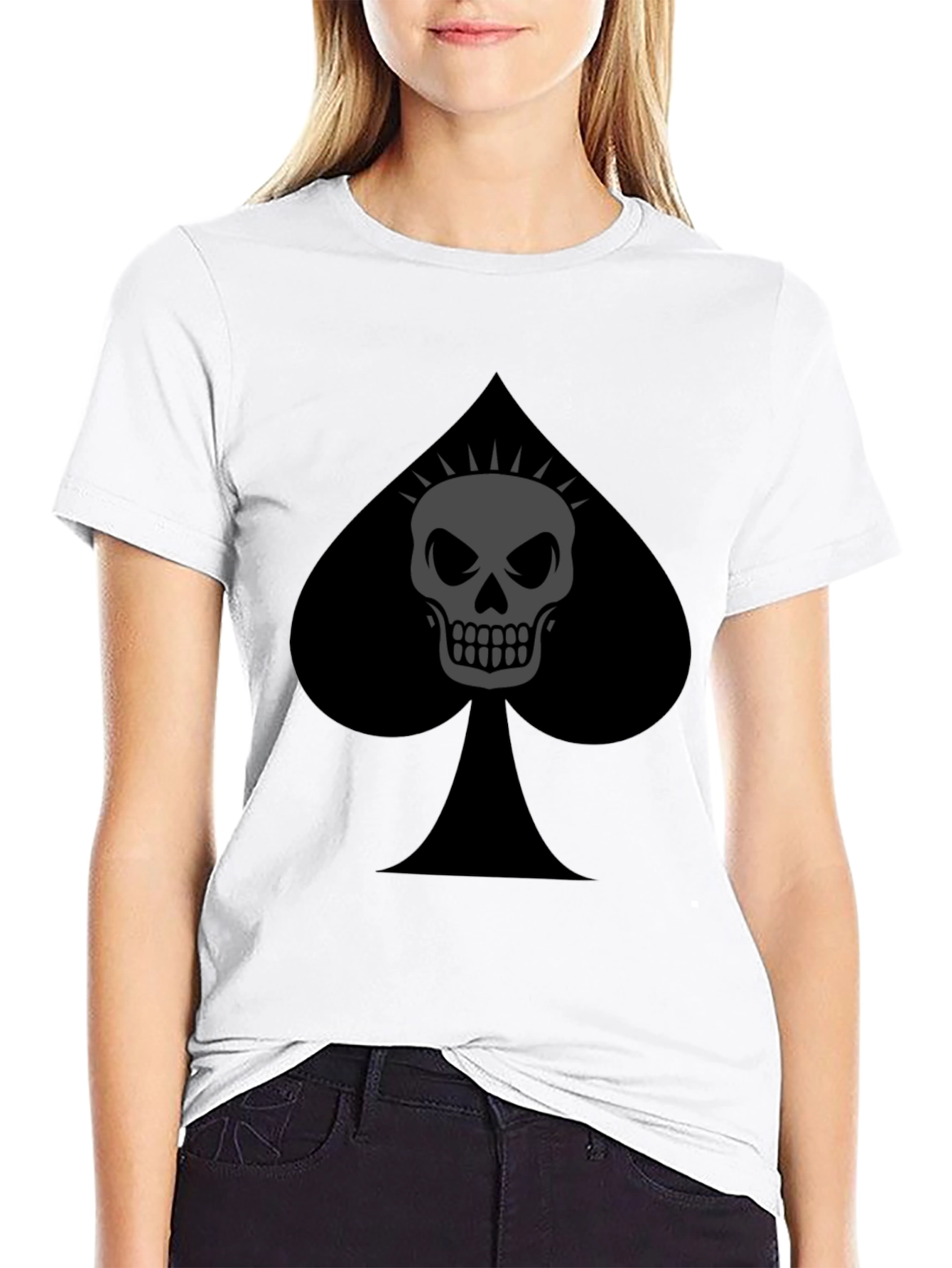 Spade Skull Graphic Tee - Black Cotton T-Shirt