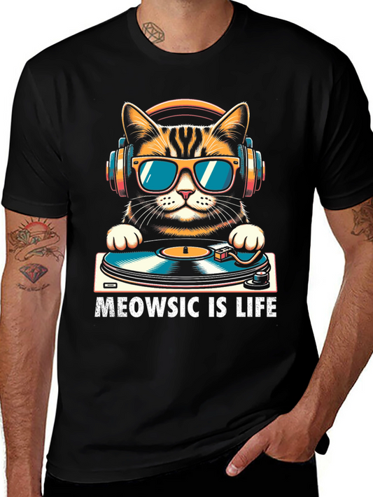 Meowsic is Life Cat DJ T-Shirt