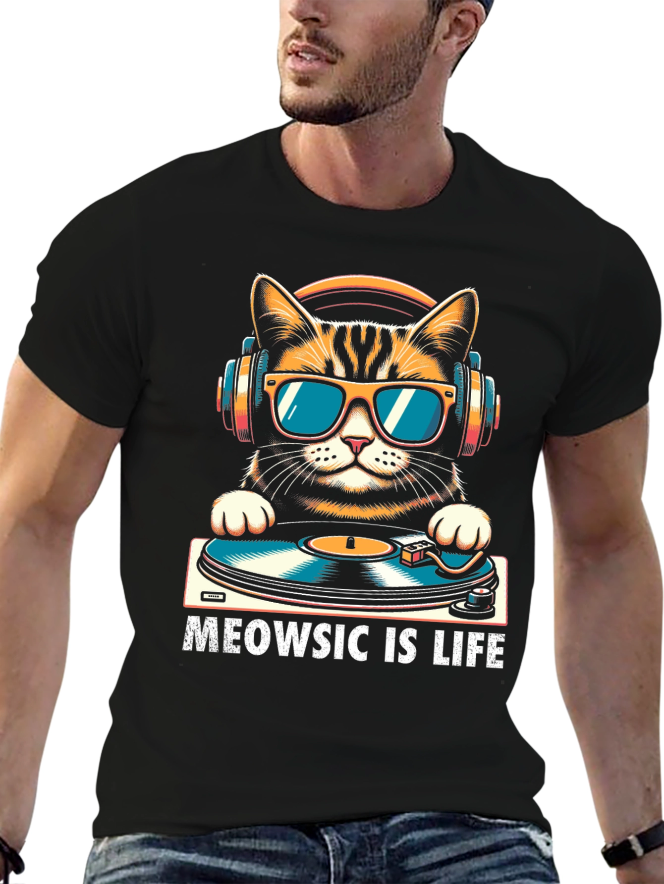 Meowsic is Life Cat DJ T-Shirt