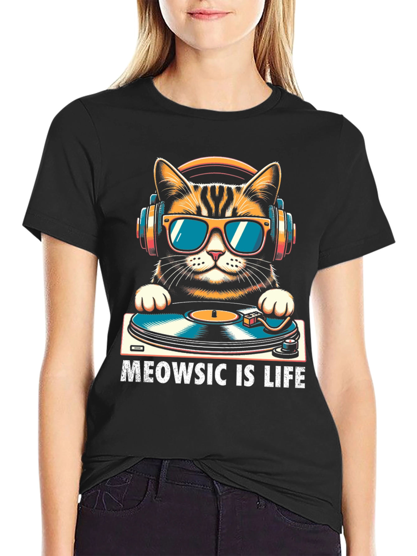 Meowsic is Life Cat DJ T-Shirt