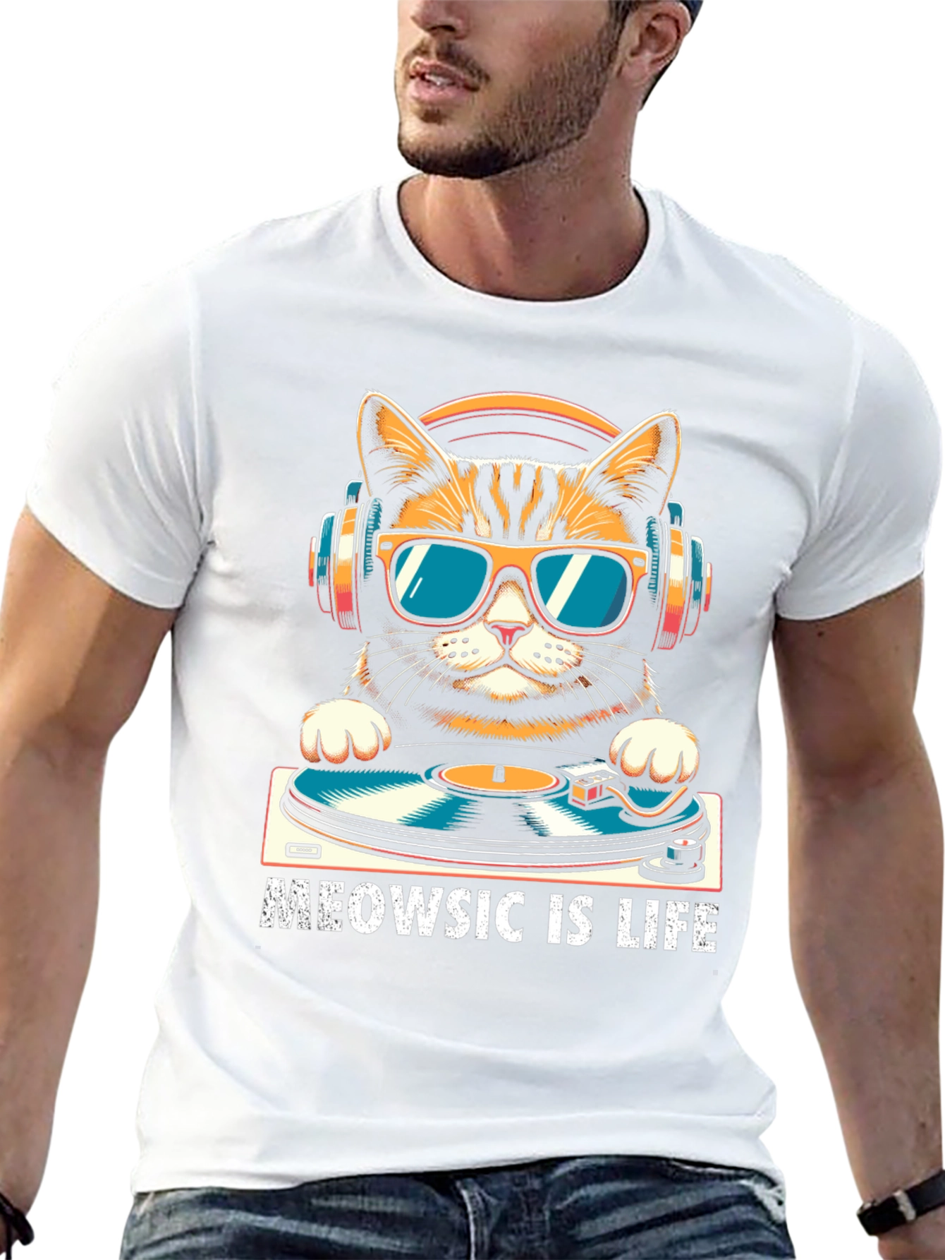 Meowsic is Life Cat DJ T-Shirt