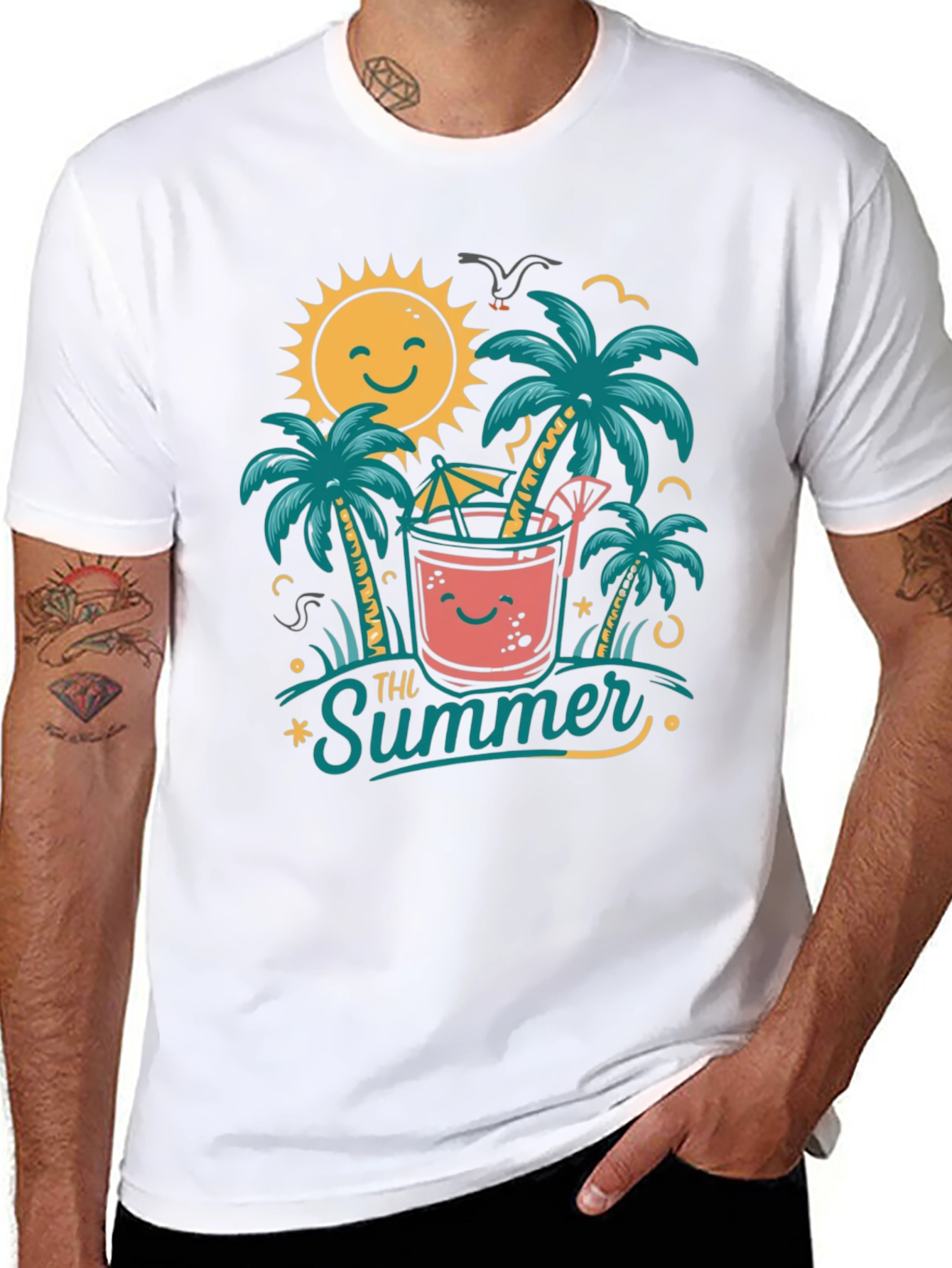 Summer Vibes Graphic Tee - Tropical Beach Design